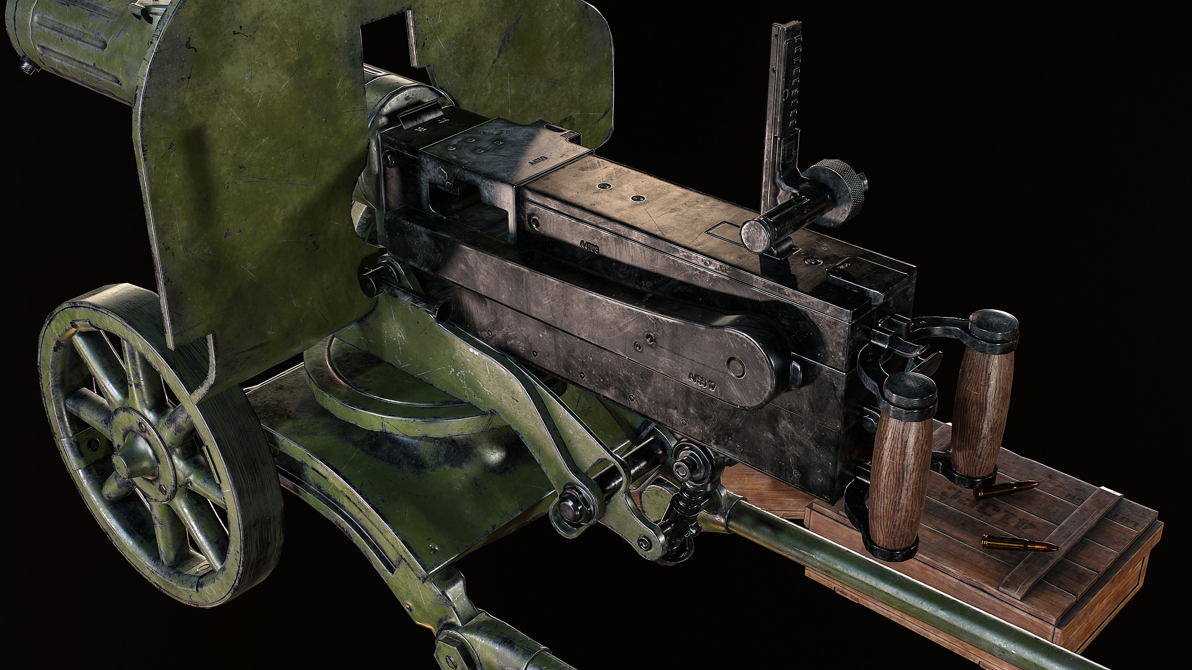 Machine Gun Maxim Low-poly 3D model_6