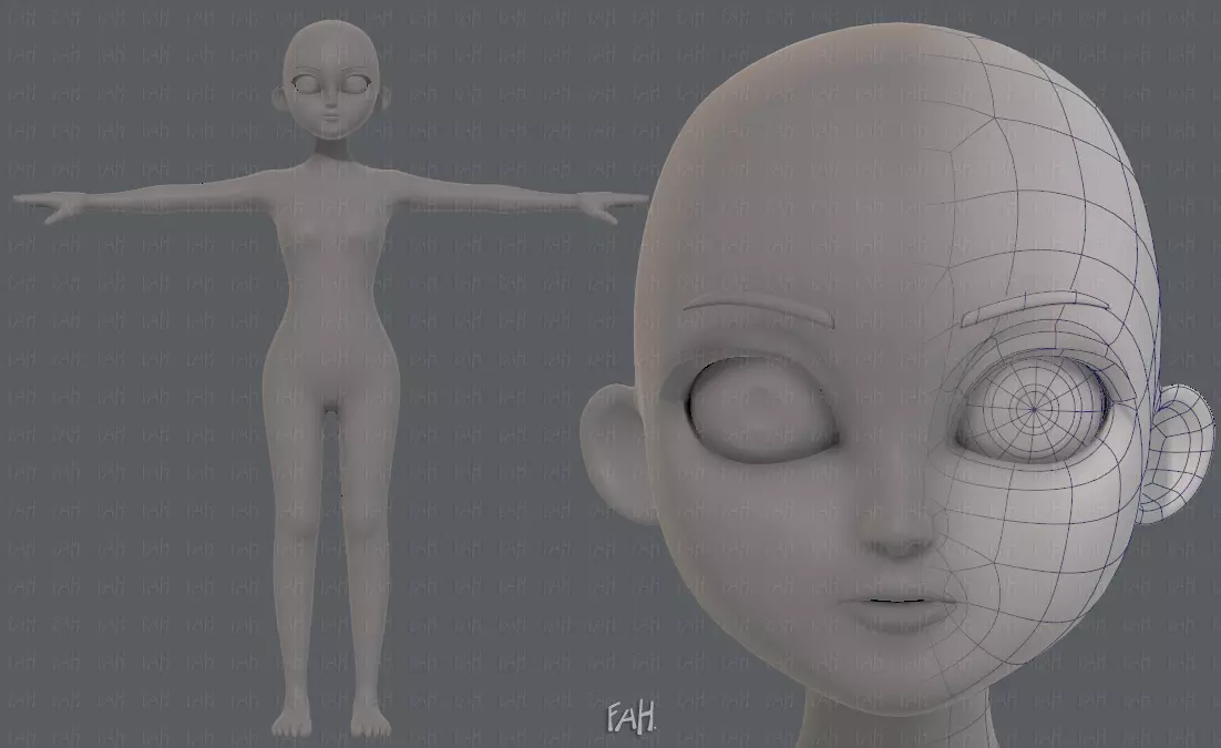 Base mesh girl characterV09 Low-poly 3D model_0