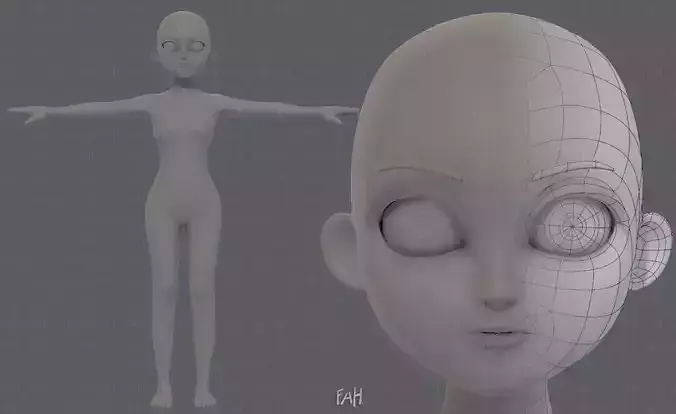 Base mesh girl characterV09 Low-poly 3D model