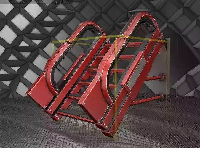 Sci-Fi Stairs - 1 - Red Version Low-poly 3D model