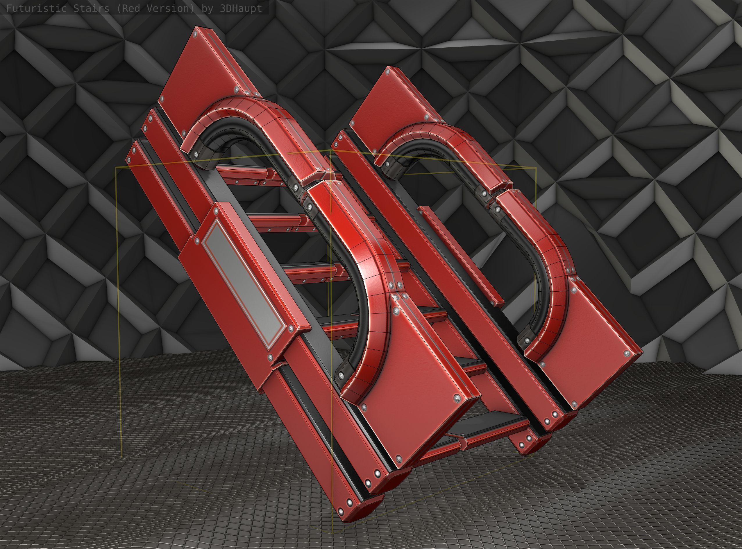 Sci-Fi Stairs - 3 - Red Version Low-poly 3D model_13