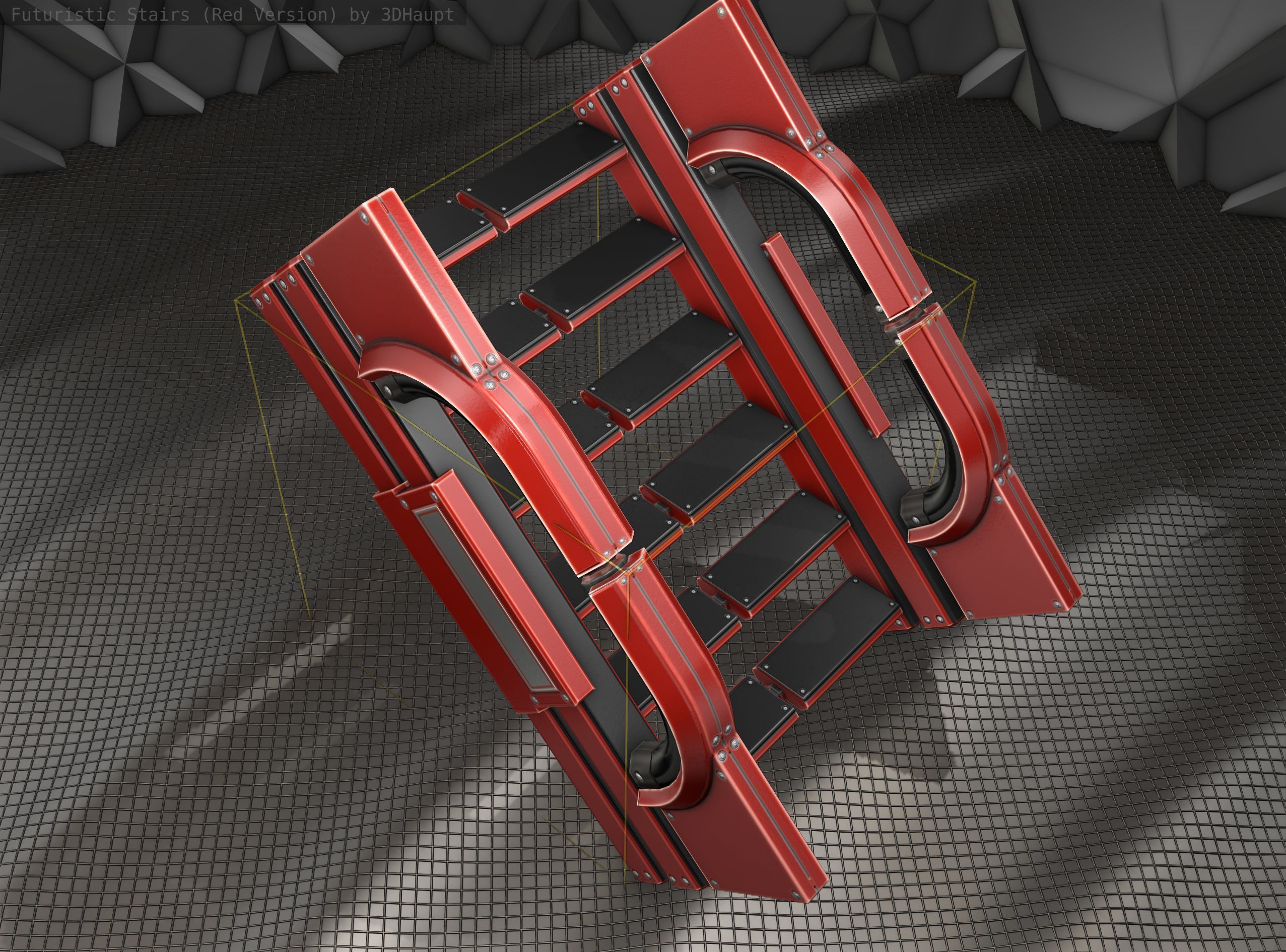 Sci-Fi Stairs - 3 - Red Version Low-poly 3D model_19