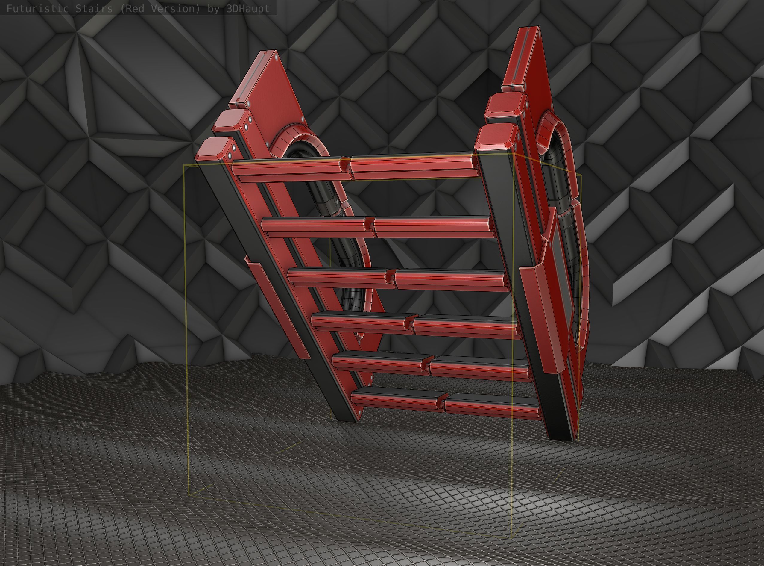 Sci-Fi Stairs - 3 - Red Version Low-poly 3D model_11