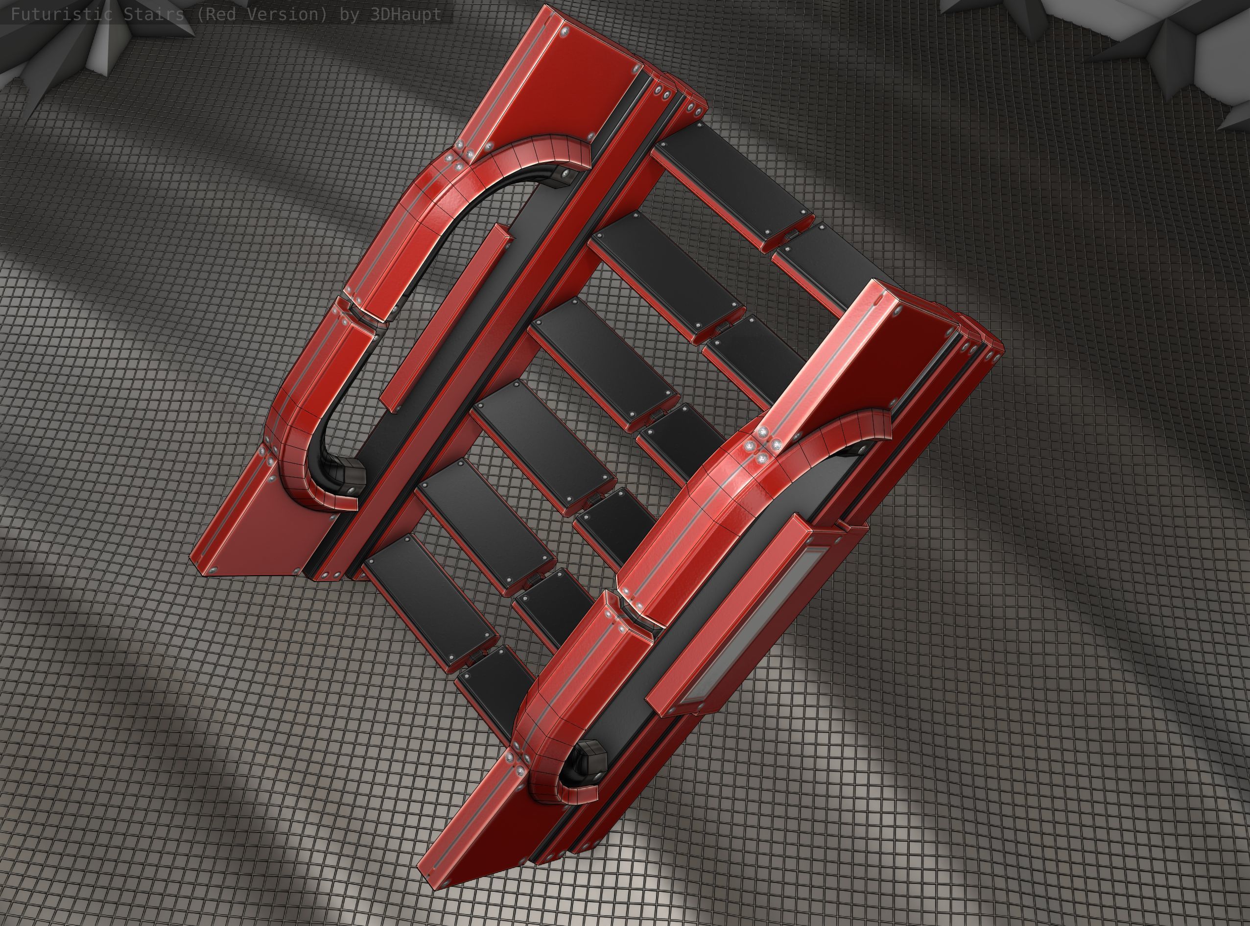 Sci-Fi Stairs - 3 - Red Version Low-poly 3D model_16