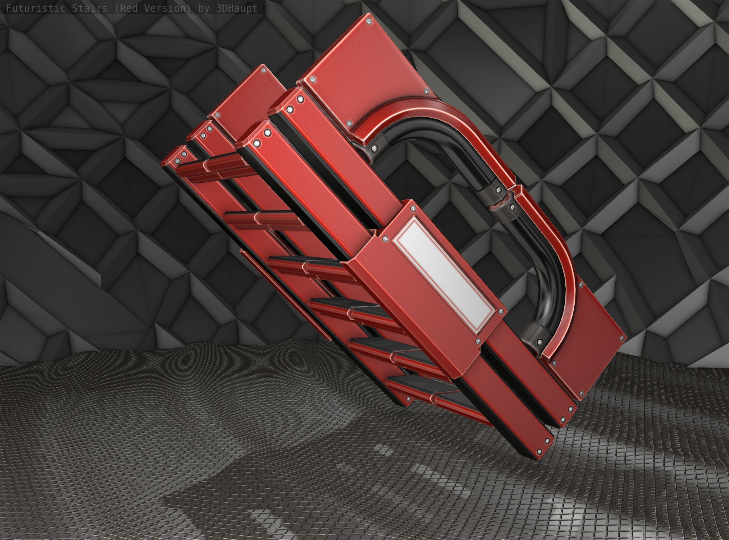 Sci-Fi Stairs - 3 - Red Version Low-poly 3D model_12
