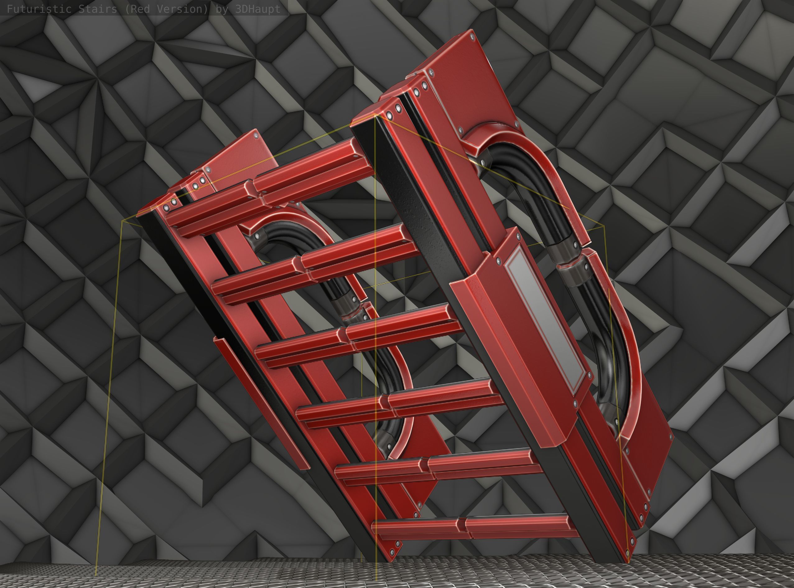 Sci-Fi Stairs - 3 - Red Version Low-poly 3D model_21