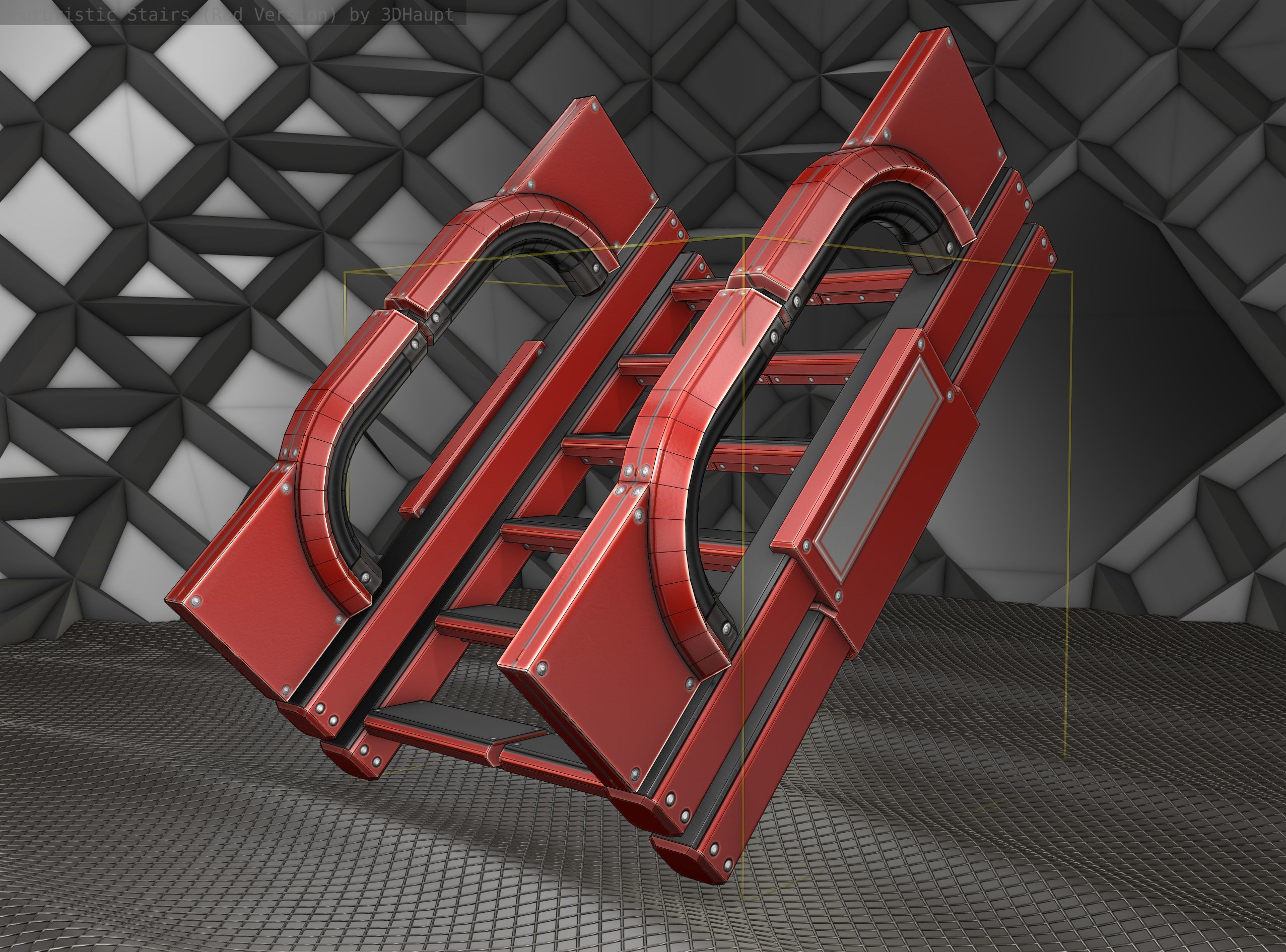 Sci-Fi Stairs - 3 - Red Version Low-poly 3D model_9