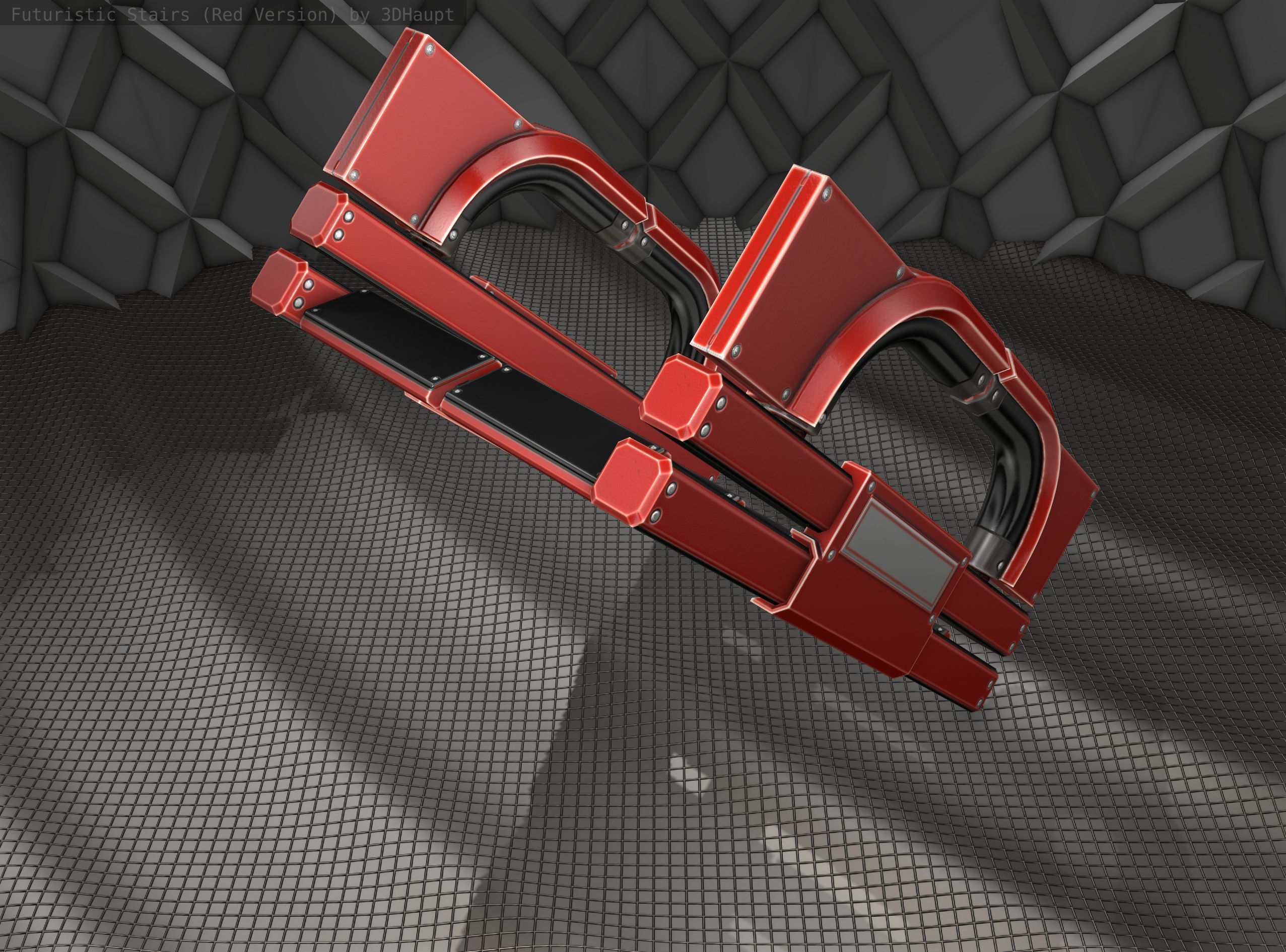 Sci-Fi Stairs - 3 - Red Version Low-poly 3D model_4