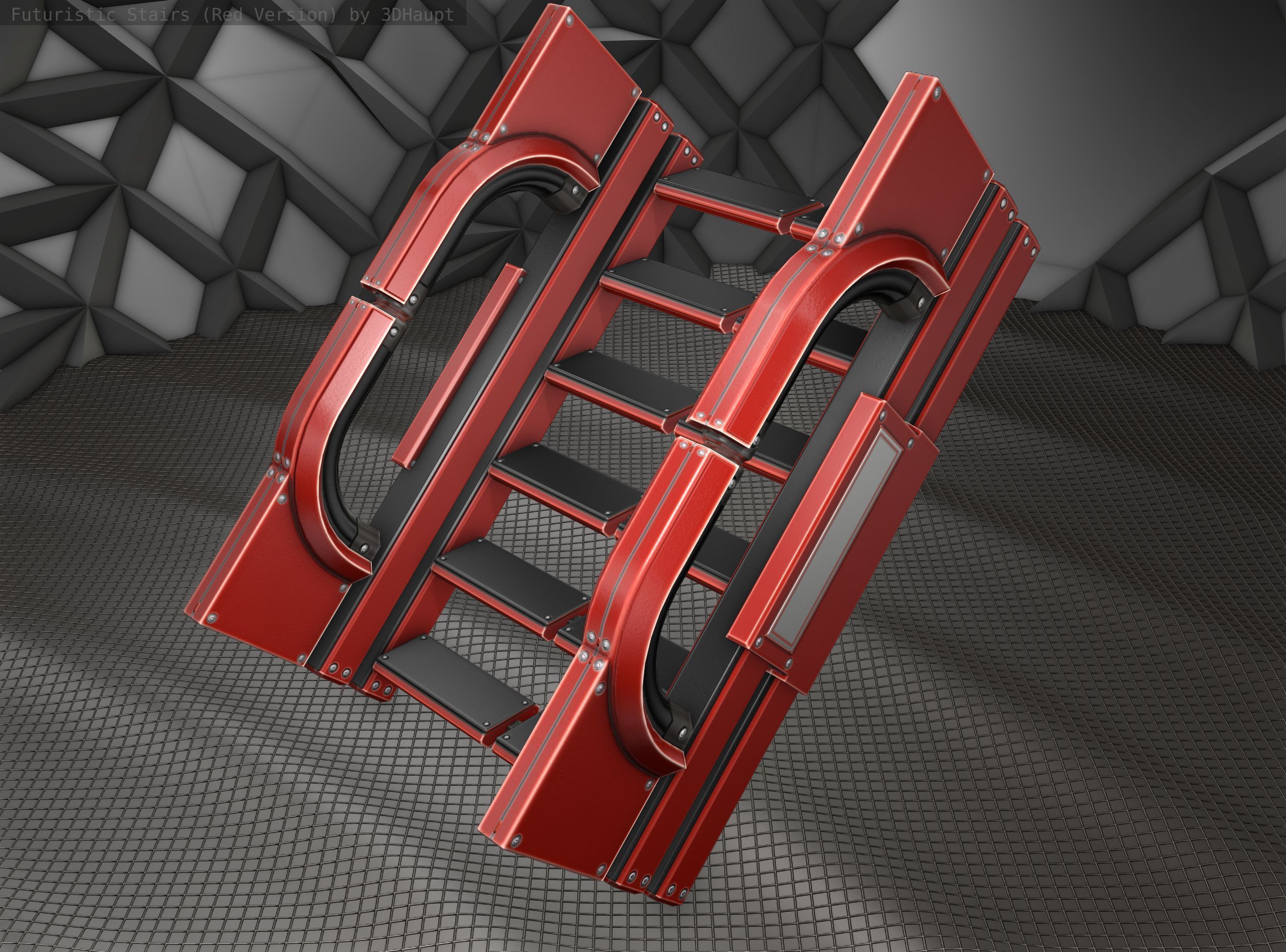 Sci-Fi Stairs - 3 - Red Version Low-poly 3D model_8