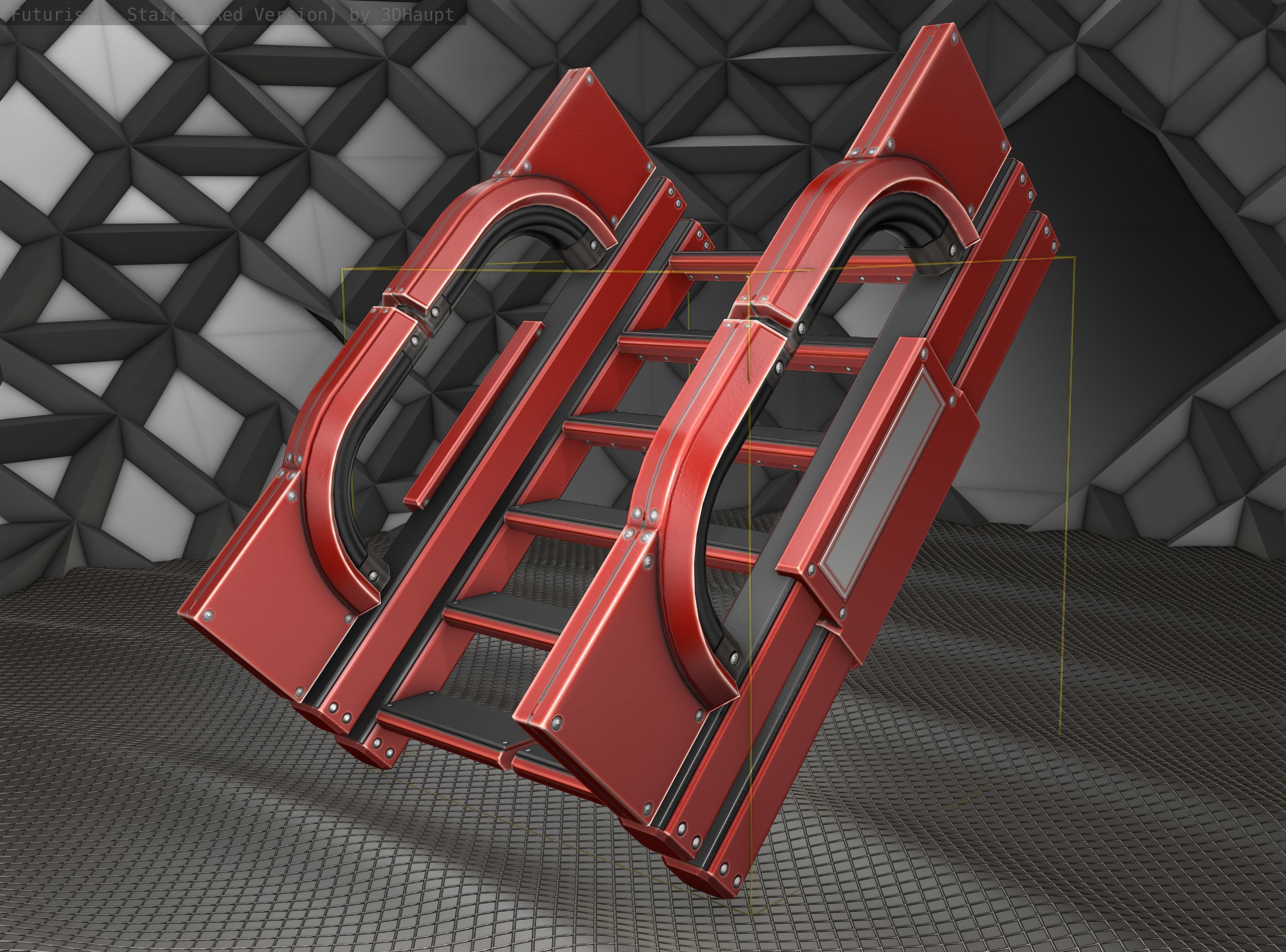Sci-Fi Stairs - 3 - Red Version Low-poly 3D model_23