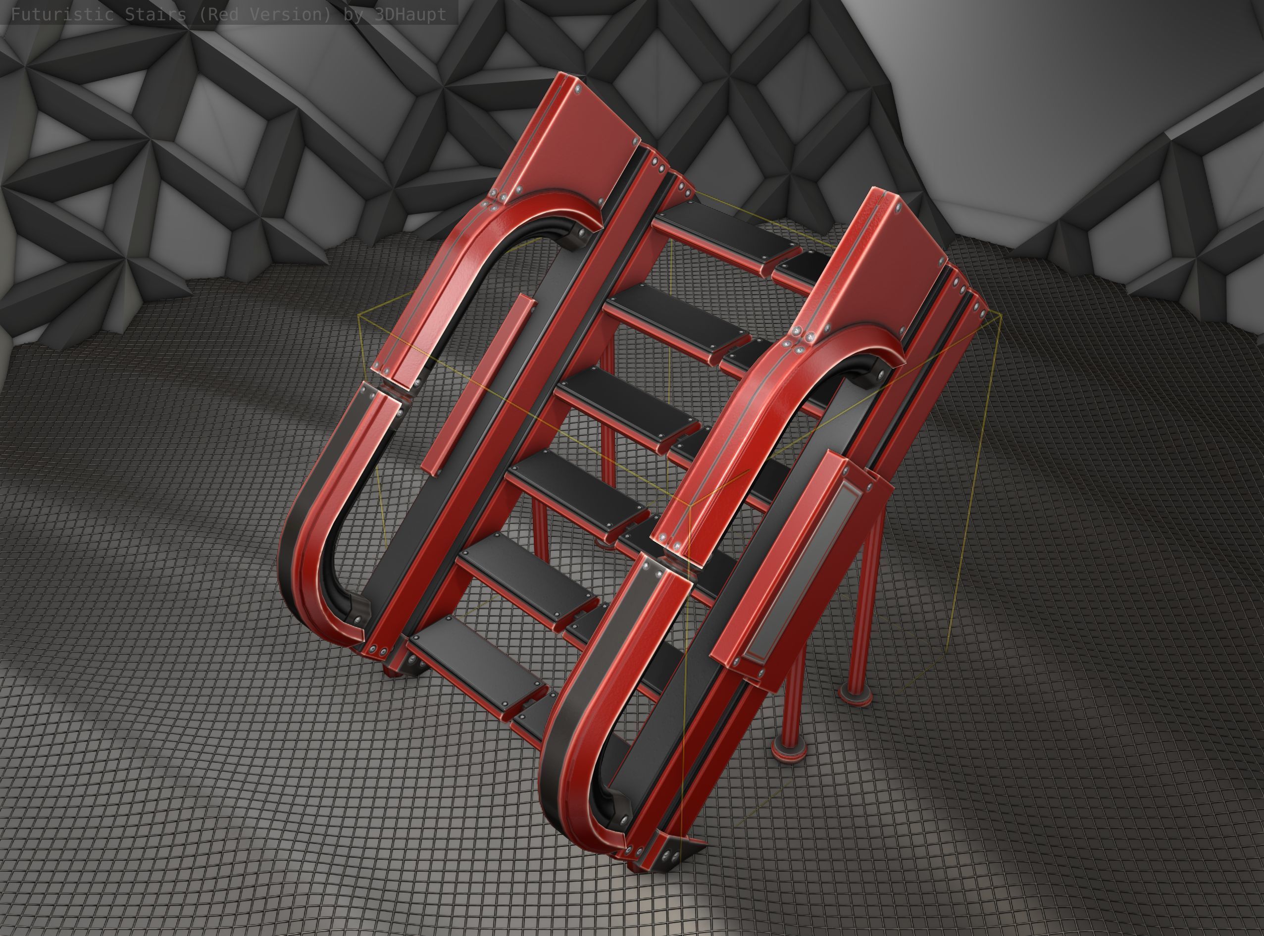Sci-Fi Stairs - 3 - Red Version Low-poly 3D model_25