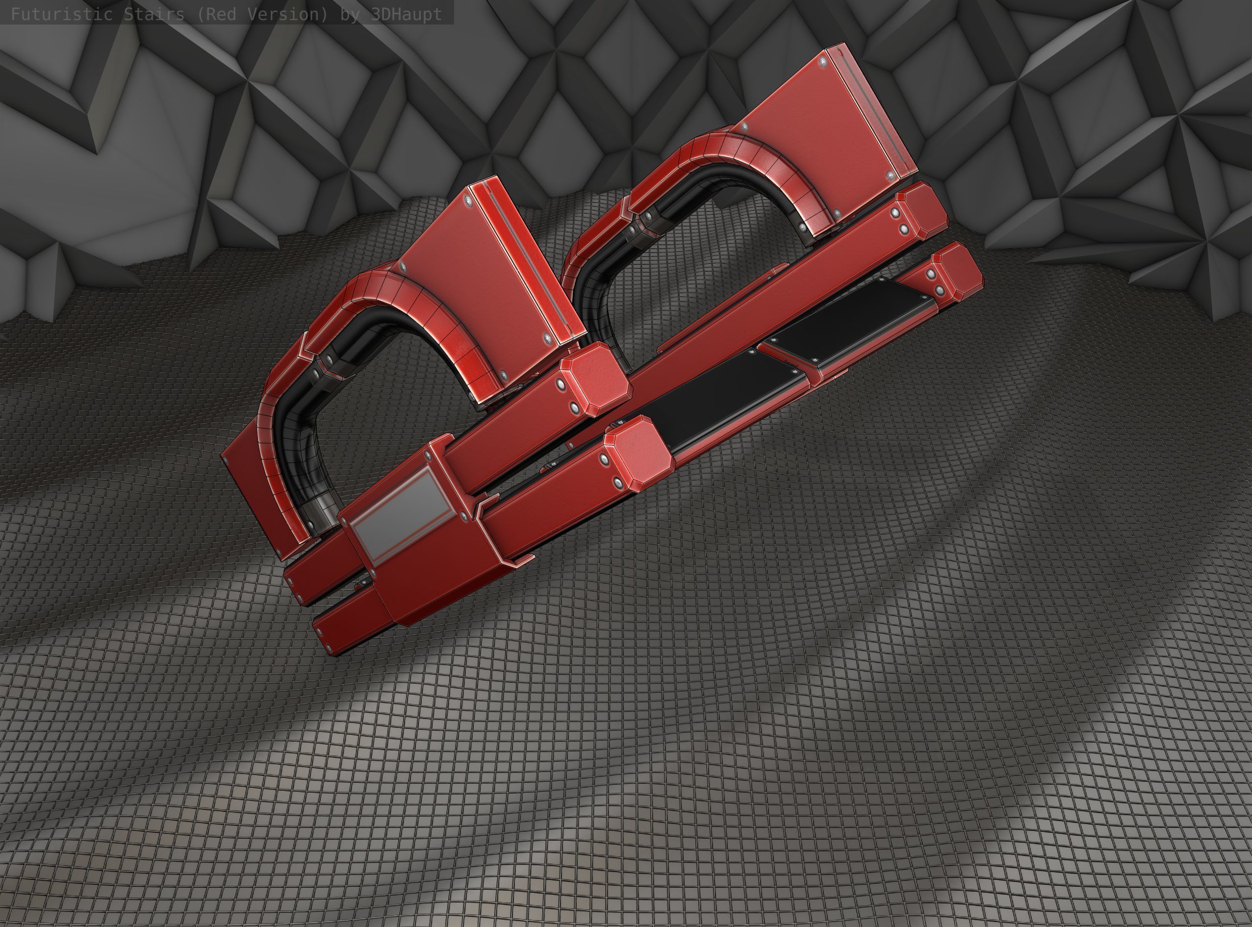 Sci-Fi Stairs - 3 - Red Version Low-poly 3D model_2