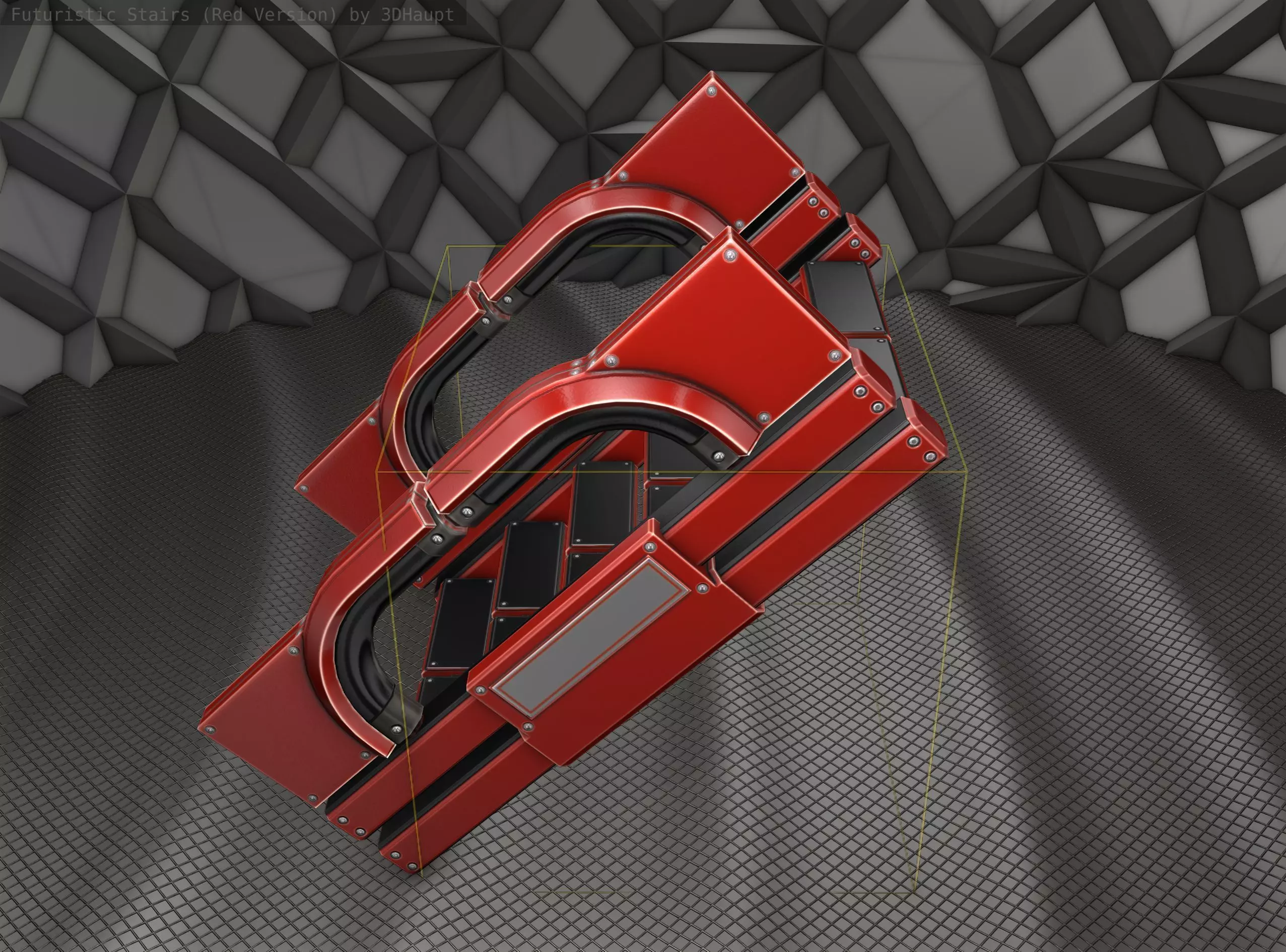 Sci-Fi Stairs - 3 - Red Version Low-poly 3D model_0