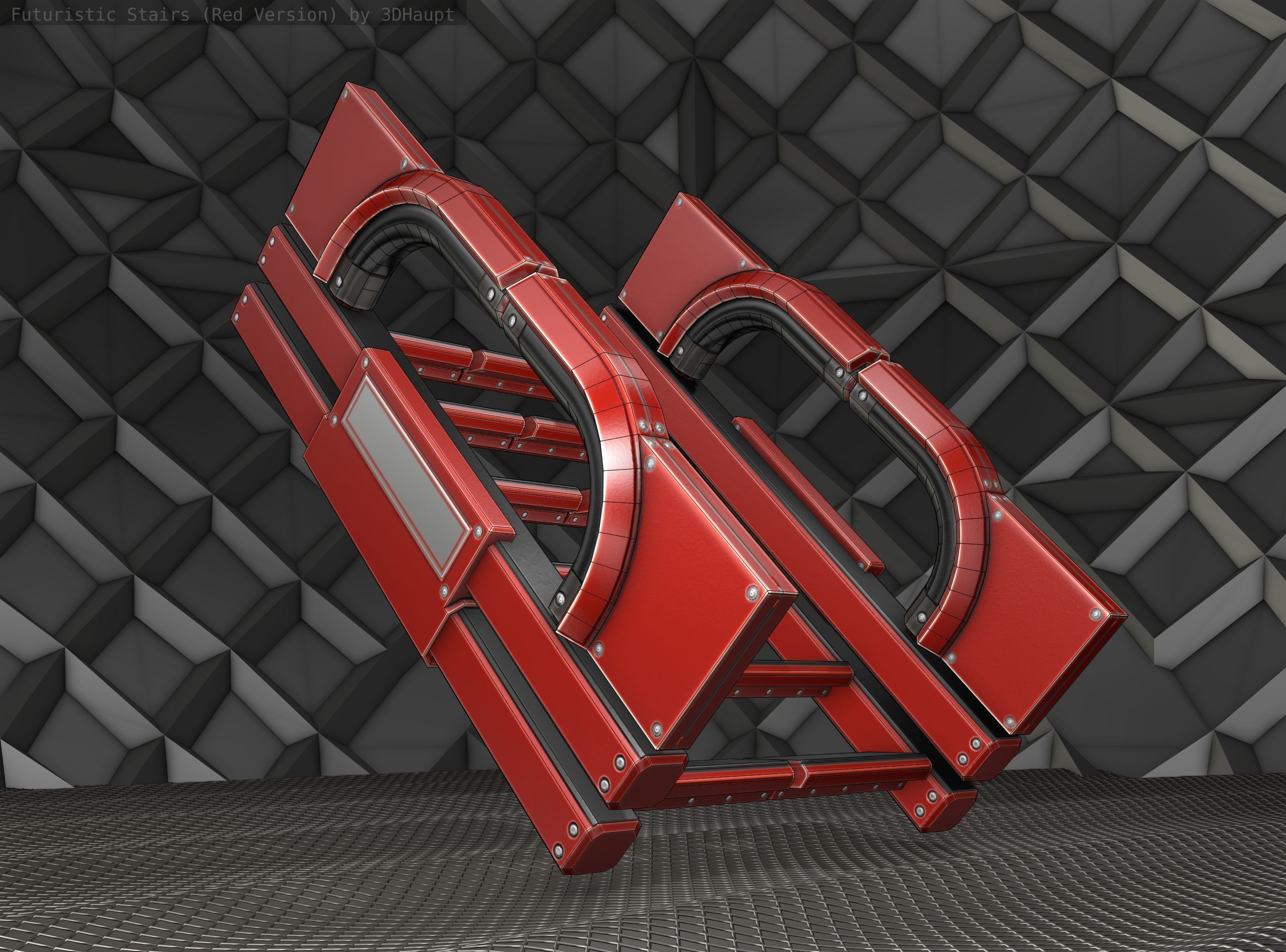 Sci-Fi Stairs - 3 - Red Version Low-poly 3D model_22
