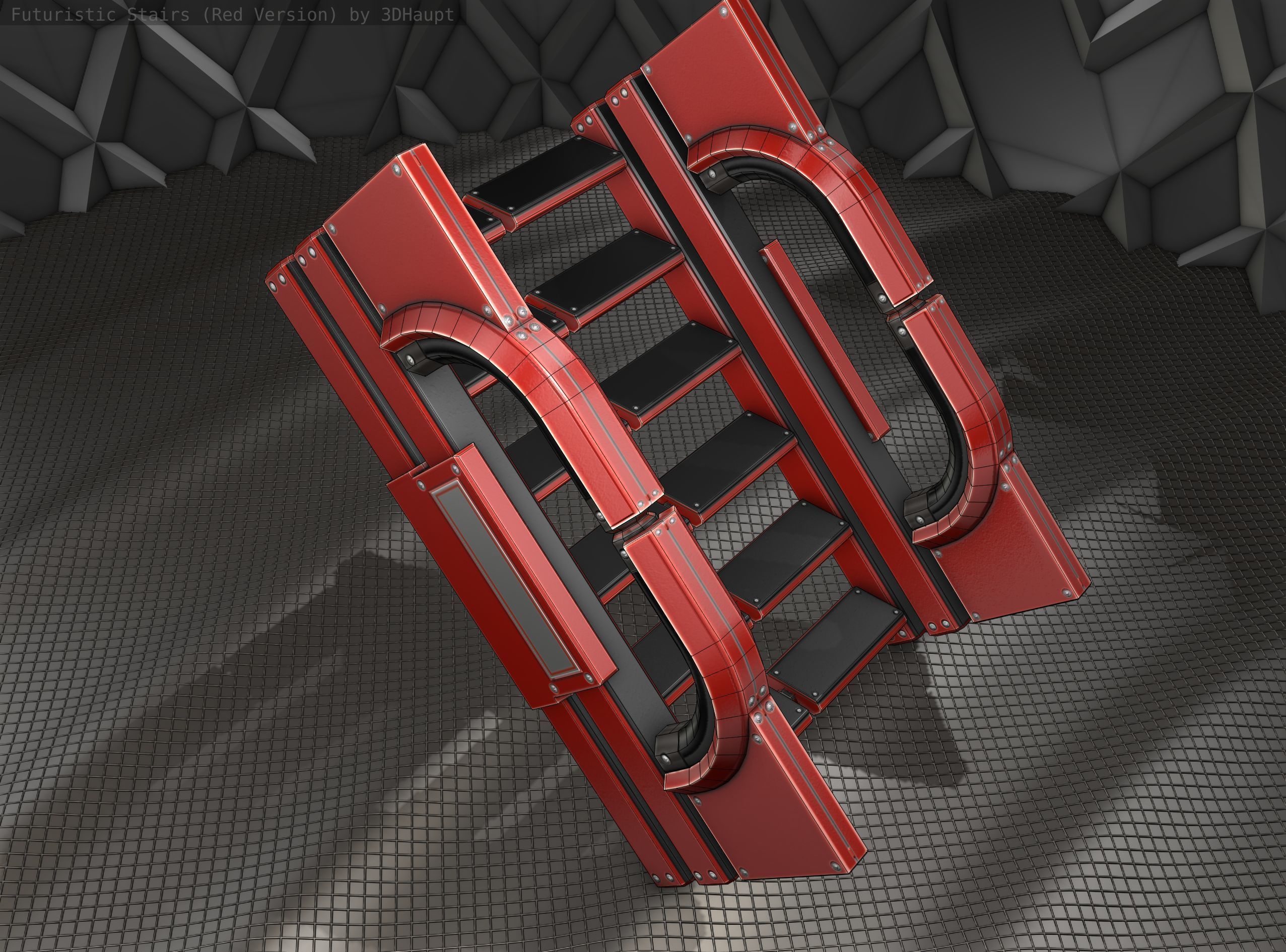 Sci-Fi Stairs - 3 - Red Version Low-poly 3D model_20