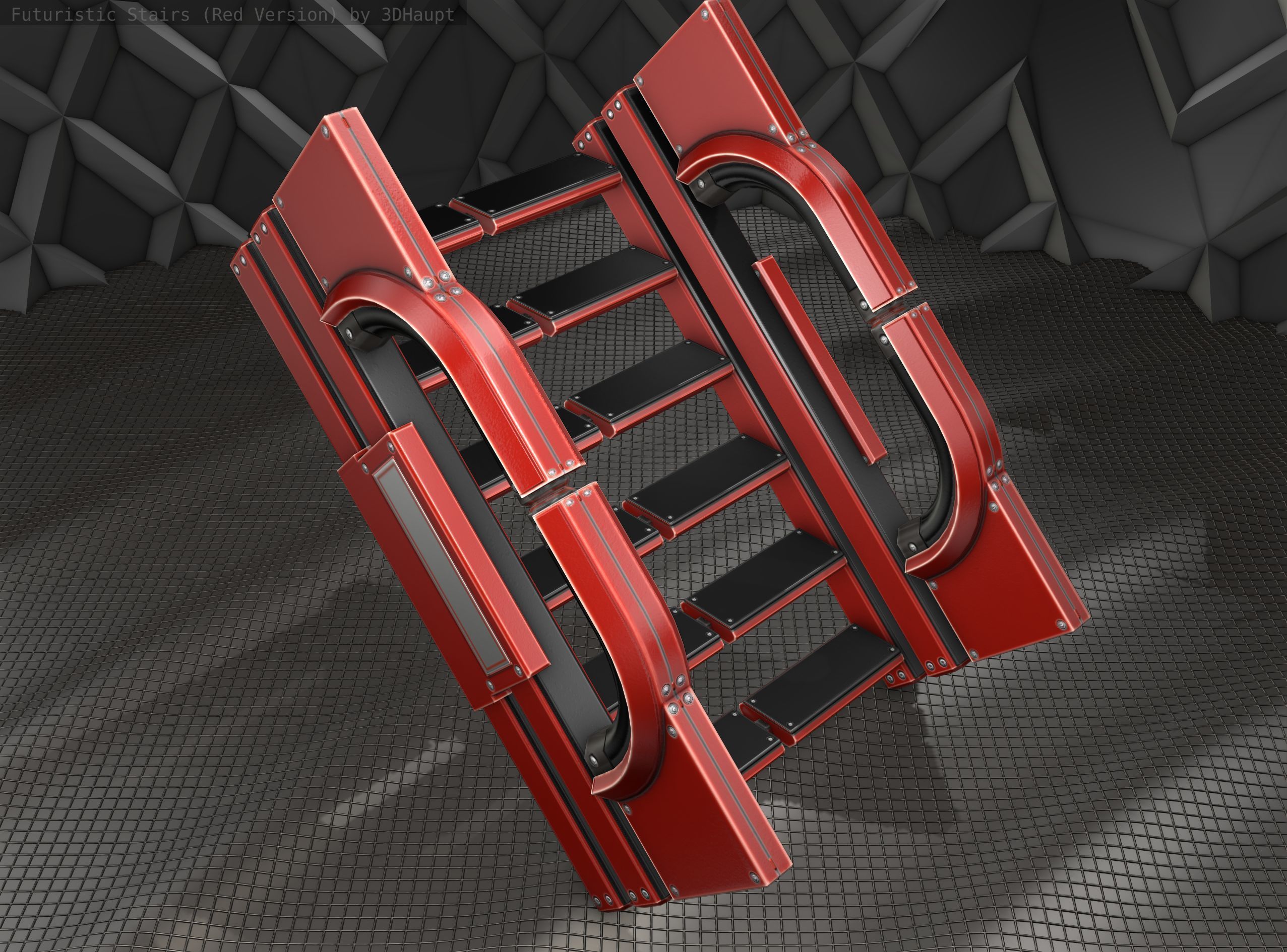 Sci-Fi Stairs - 3 - Red Version Low-poly 3D model_6
