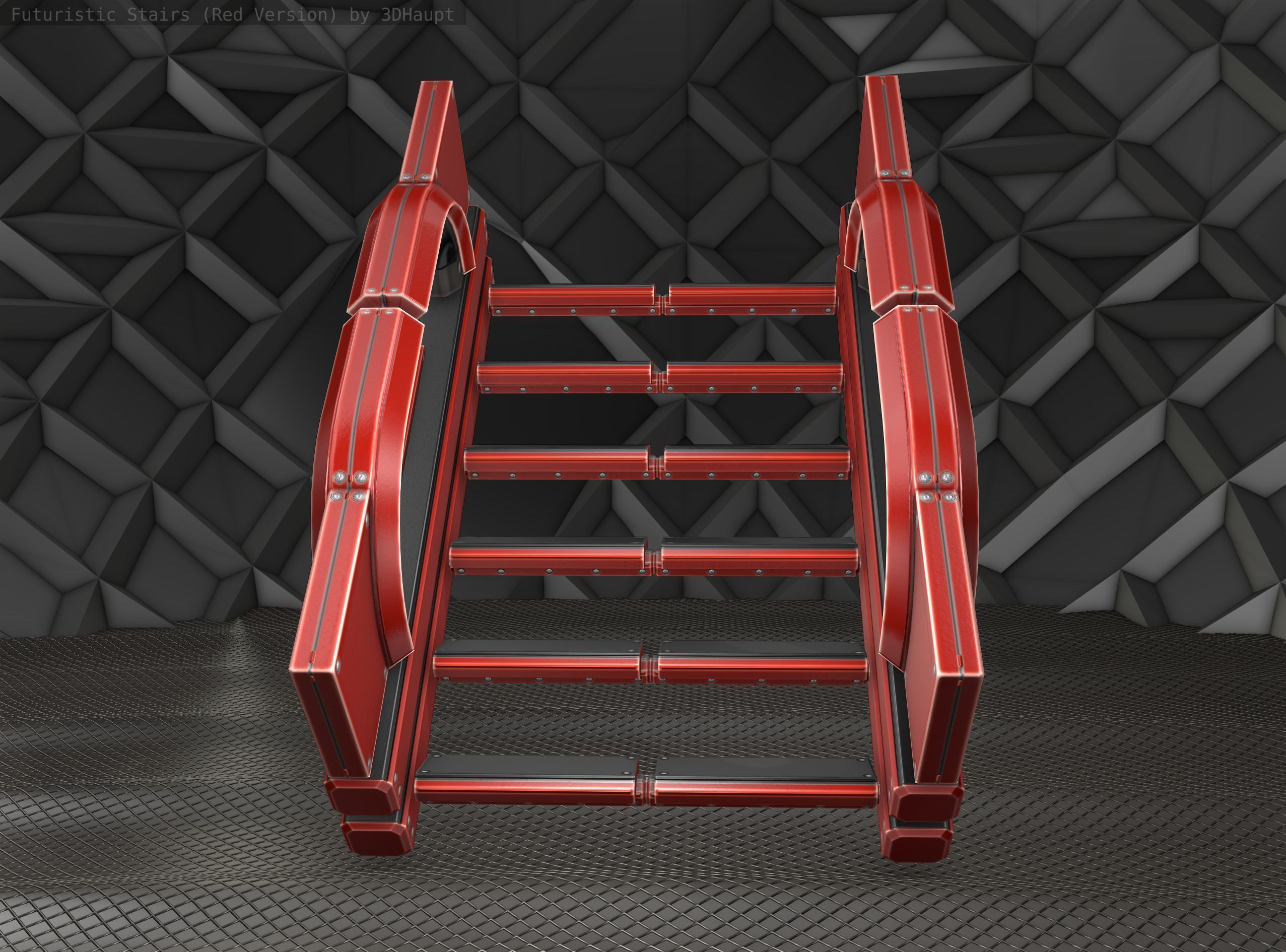 Sci-Fi Stairs - 3 - Red Version Low-poly 3D model_14