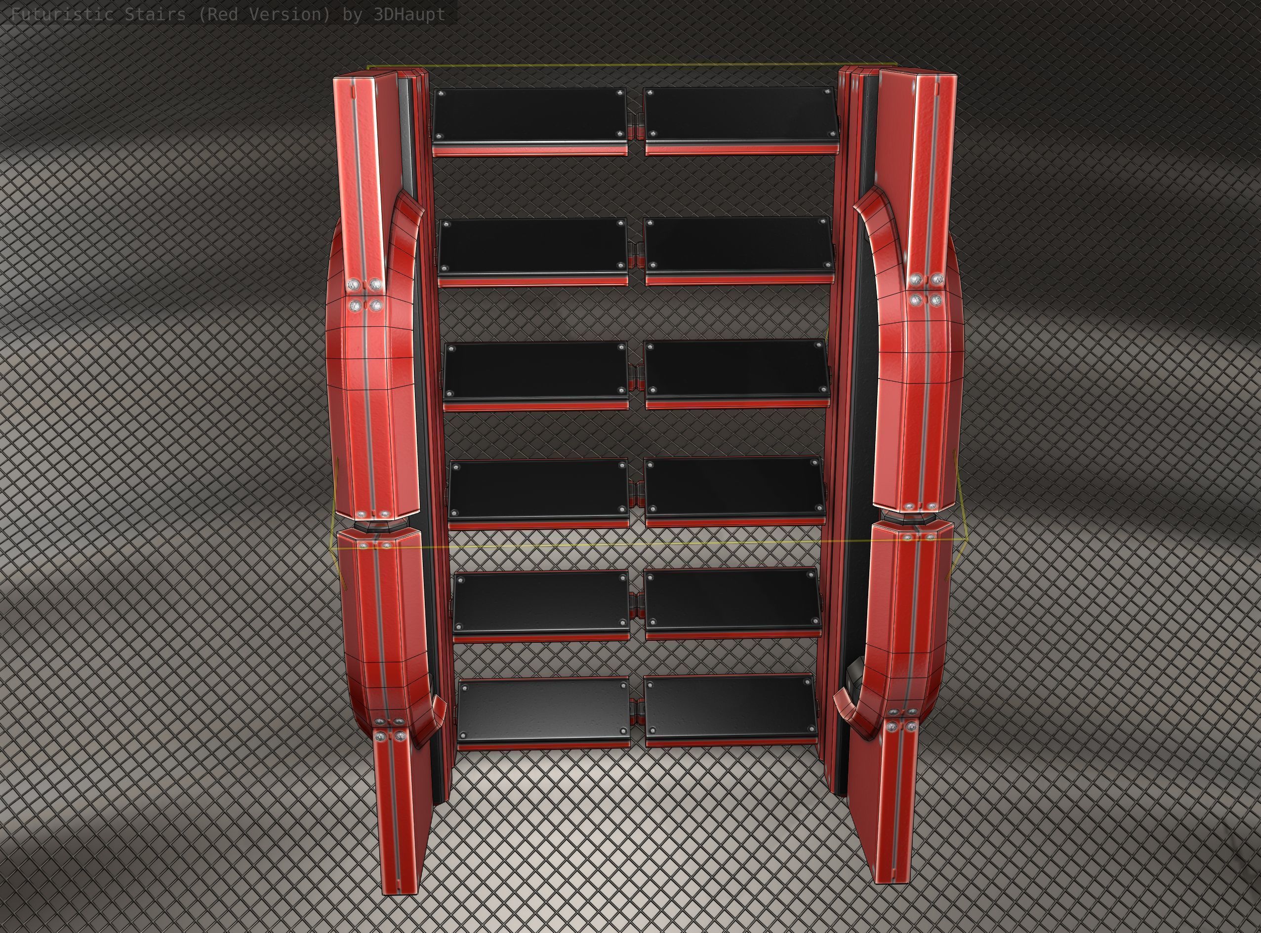 Sci-Fi Stairs - 3 - Red Version Low-poly 3D model_15