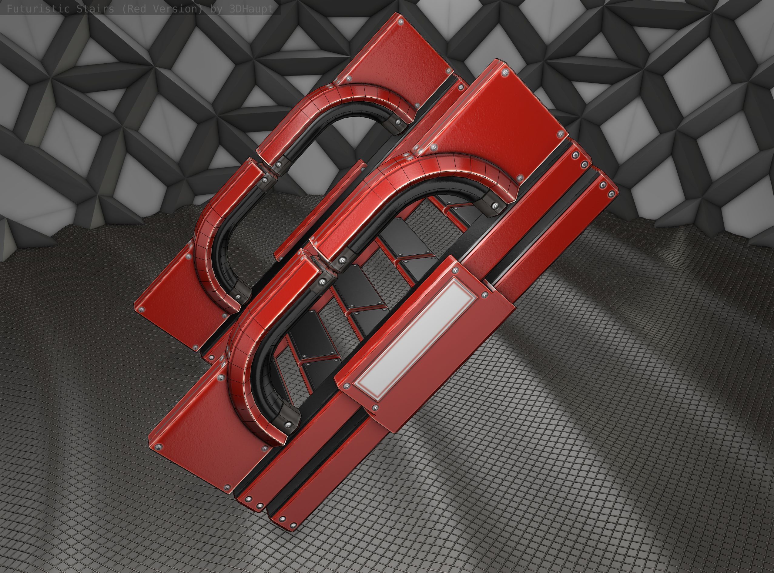 Sci-Fi Stairs - 3 - Red Version Low-poly 3D model_24