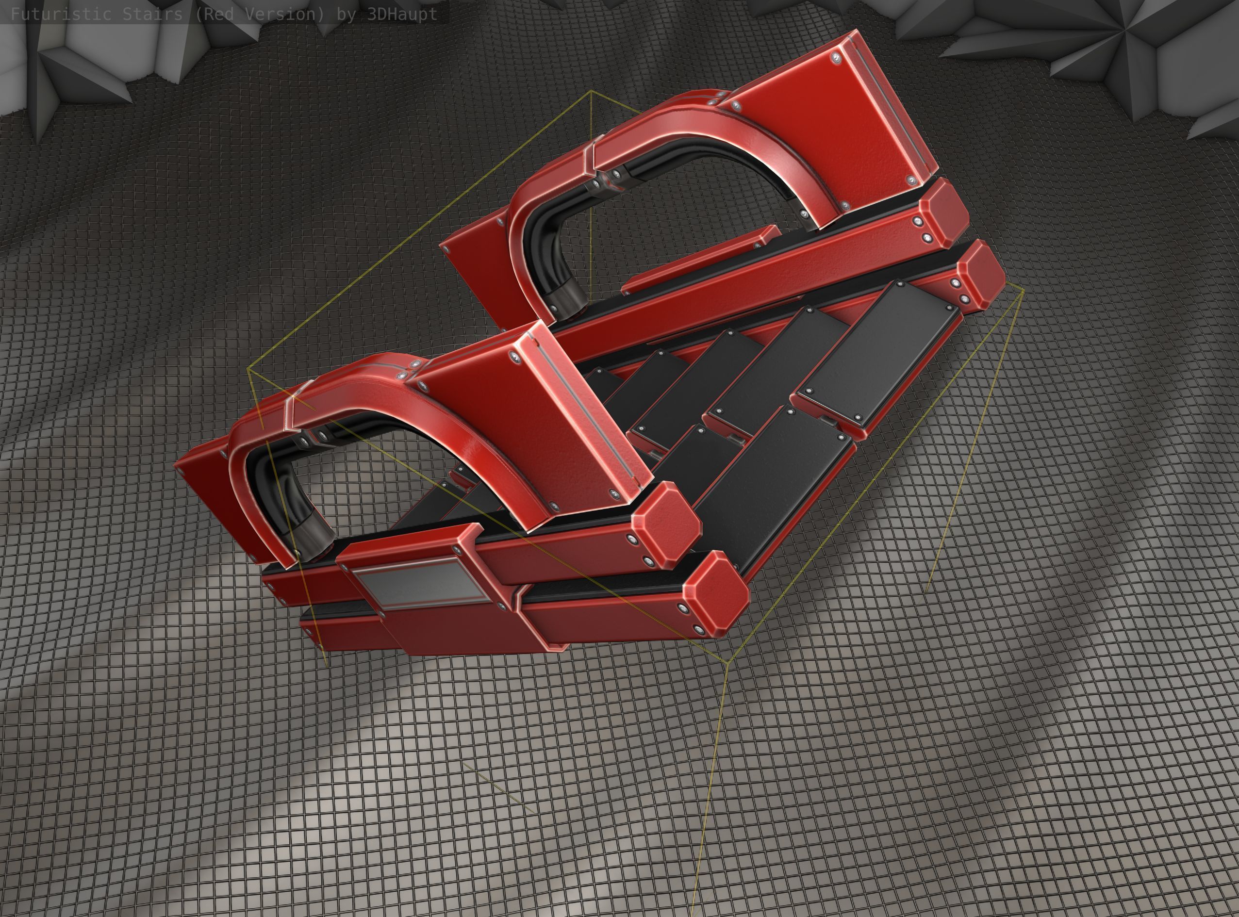 Sci-Fi Stairs - 3 - Red Version Low-poly 3D model_17