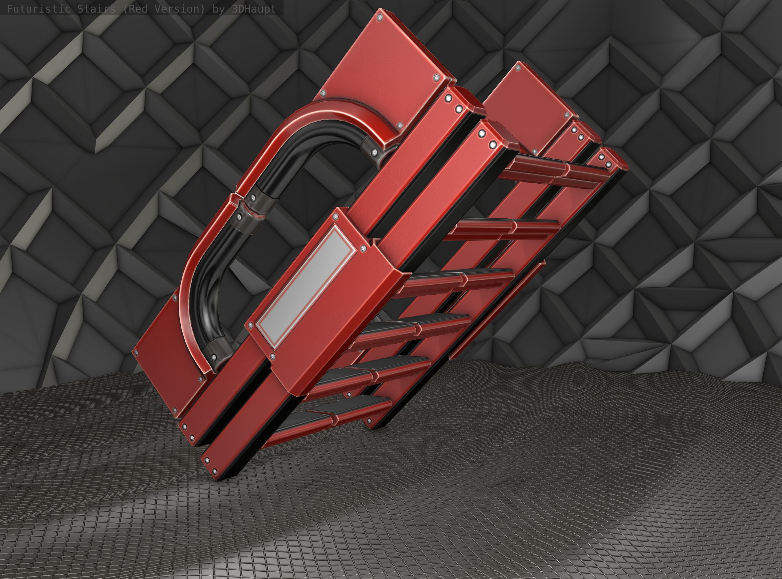 Sci-Fi Stairs - 3 - Red Version Low-poly 3D model_10