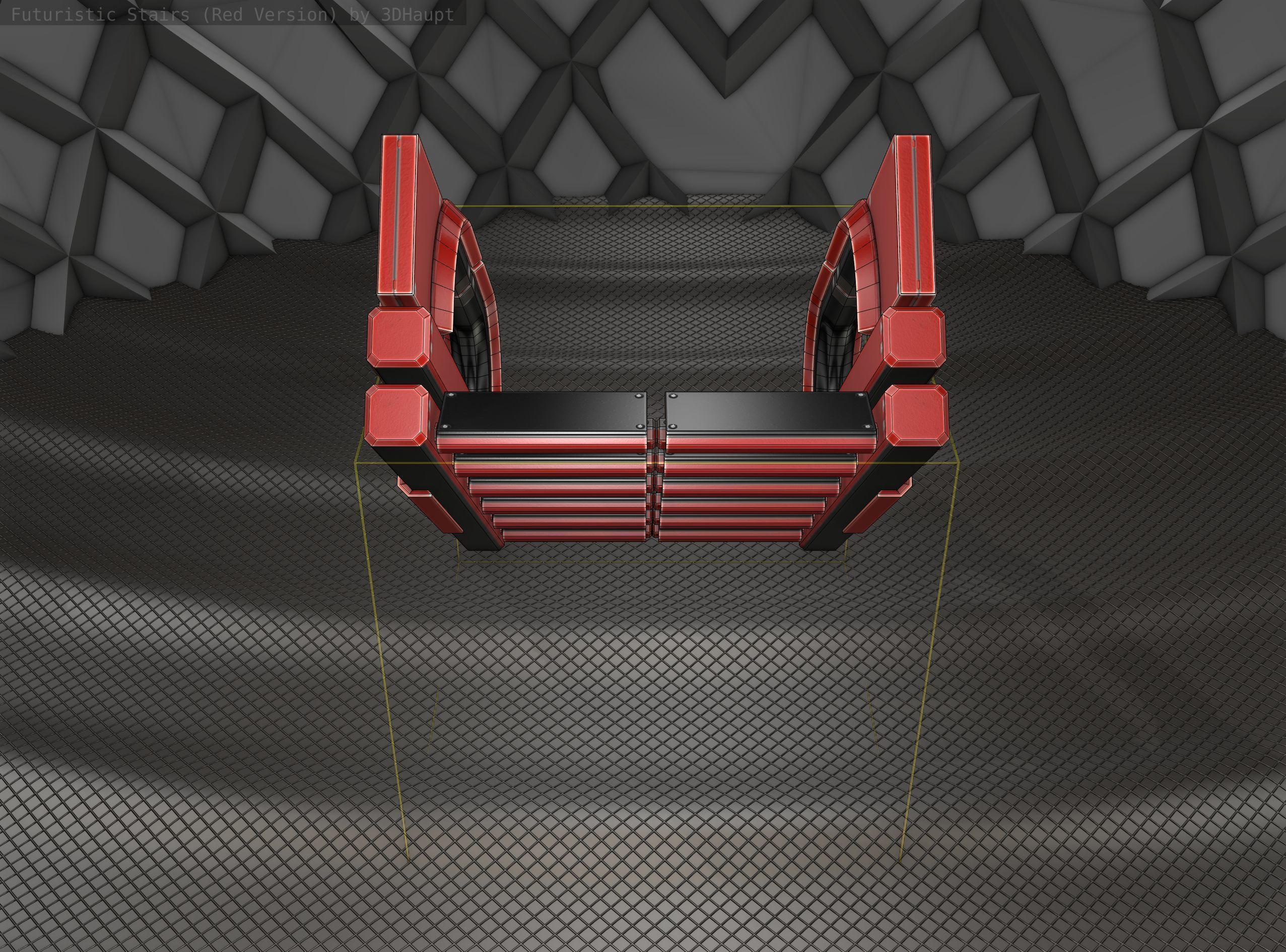Sci-Fi Stairs - 3 - Red Version Low-poly 3D model_3