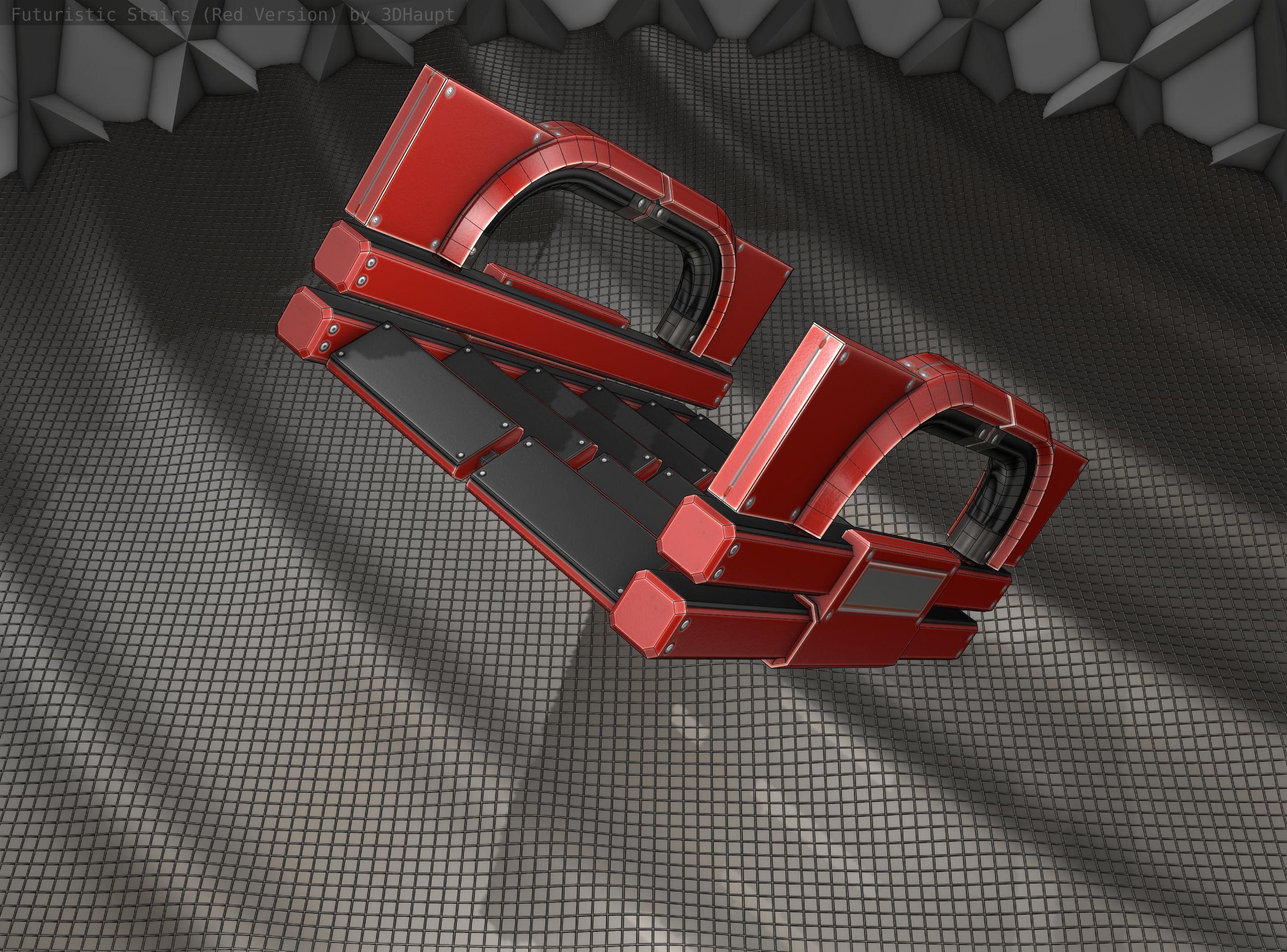 Sci-Fi Stairs - 3 - Red Version Low-poly 3D model_18