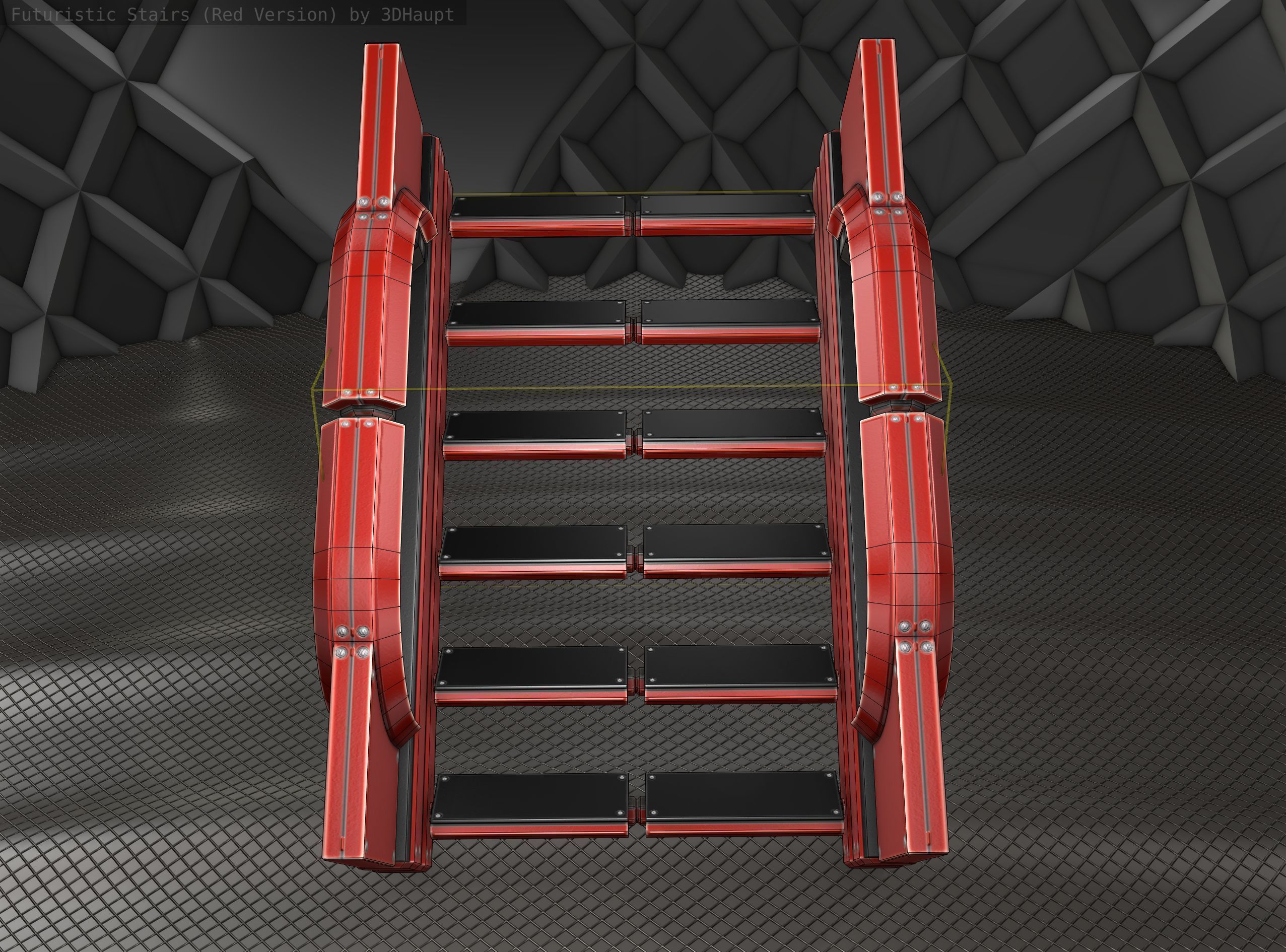Sci-Fi Stairs - 3 - Red Version Low-poly 3D model_7