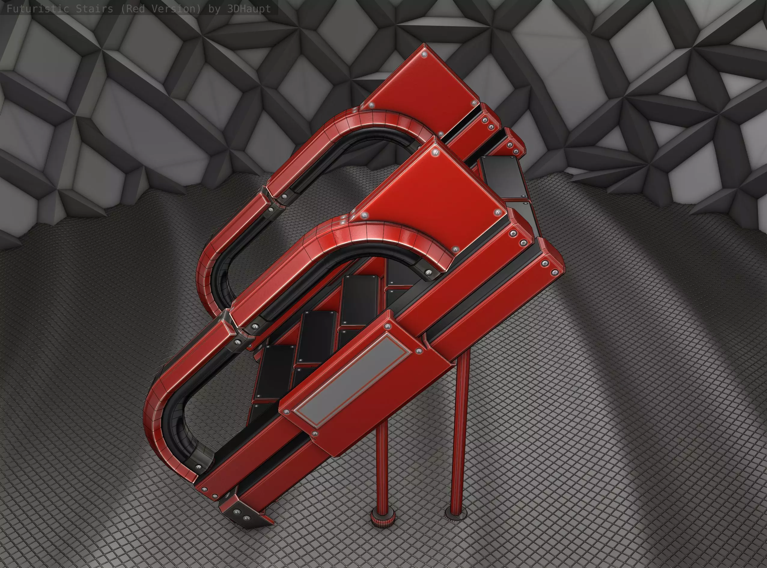 Sci-Fi Stairs - 4 - Red Version Low-poly 3D model