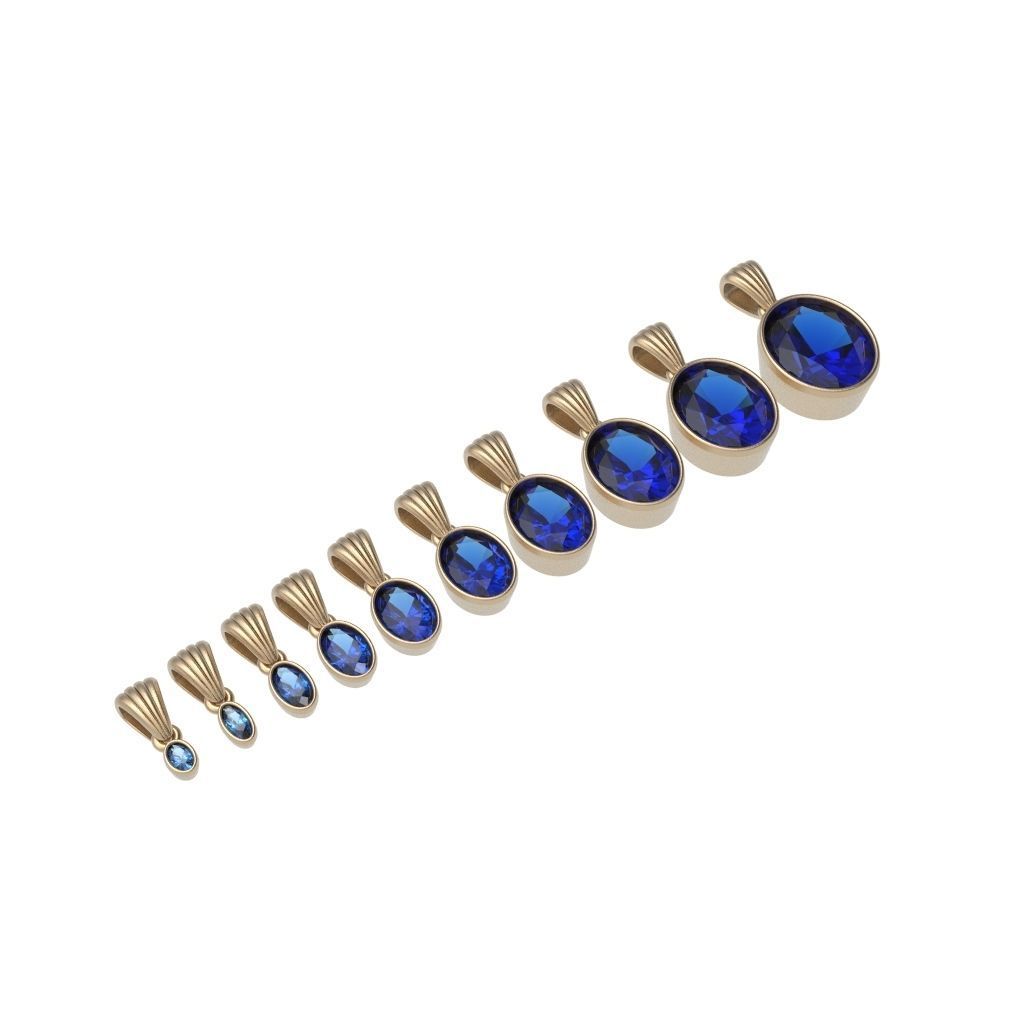 A Package Of 10 Classic Pendant Necklaces Bezel Oval Gemstones 3D print model_4