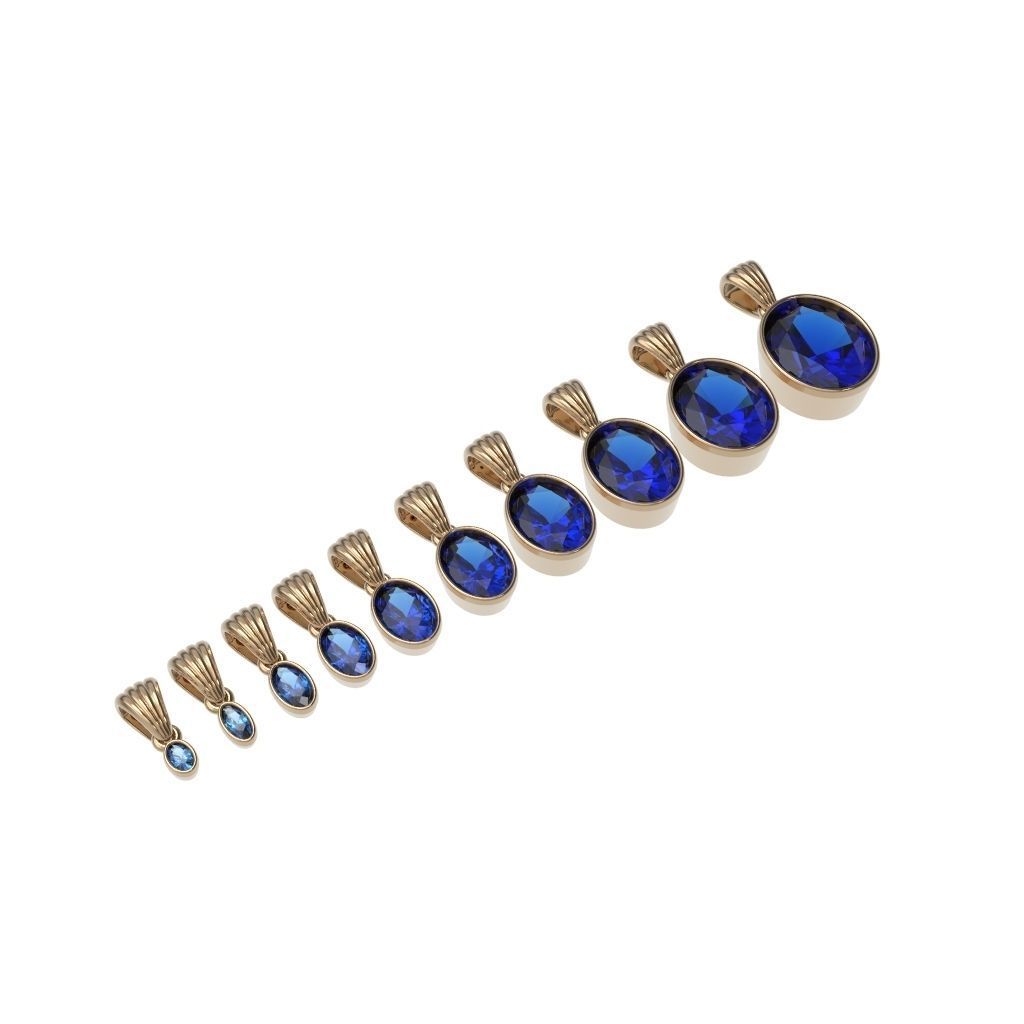 A Package Of 10 Classic Pendant Necklaces Bezel Oval Gemstones 3D print model_5