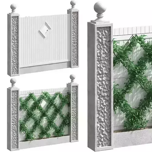Fence with landscaping or hedge 3D model