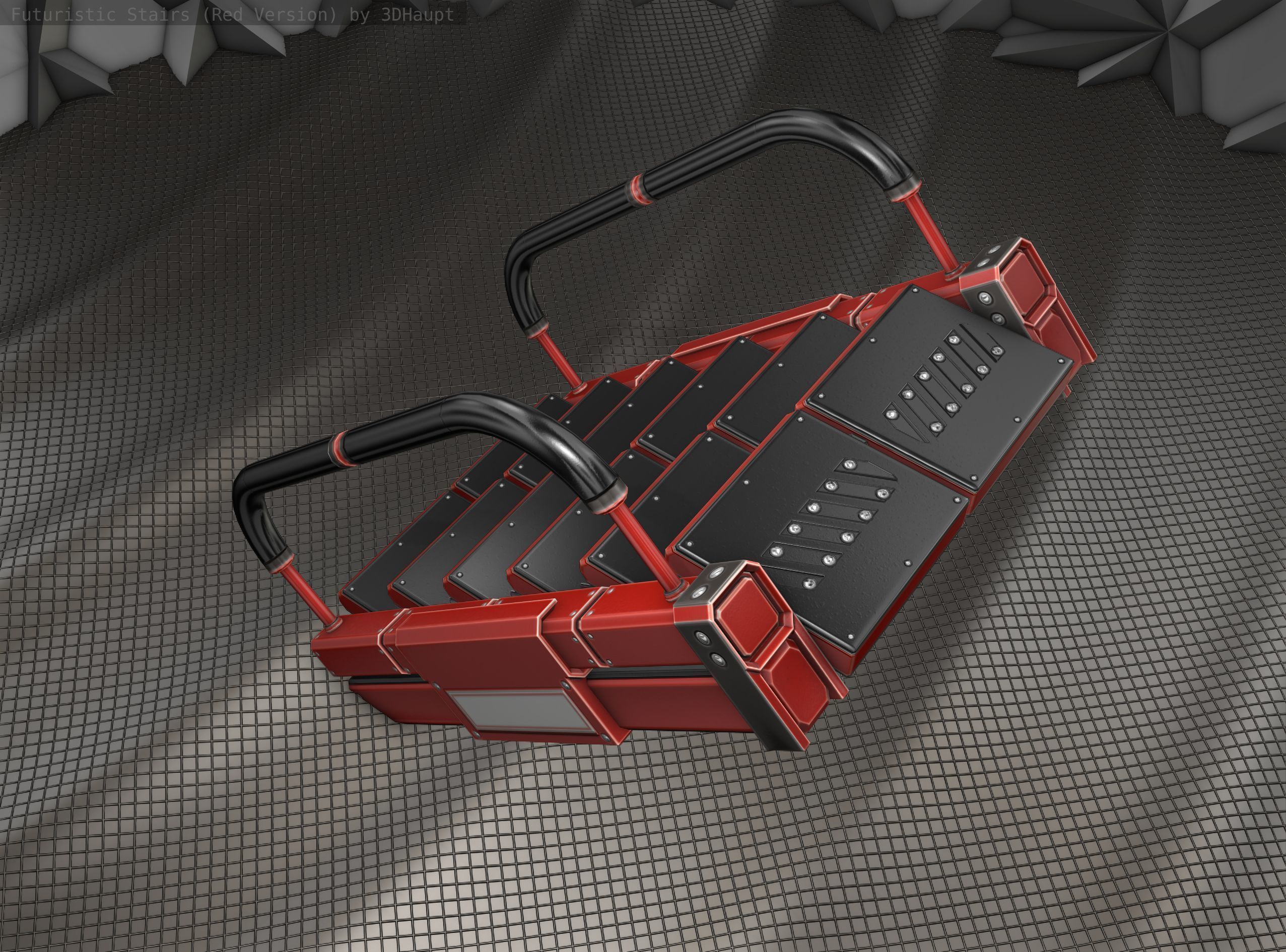 Sci-Fi Stairs - 6 - Red Version Low-poly 3D model_17