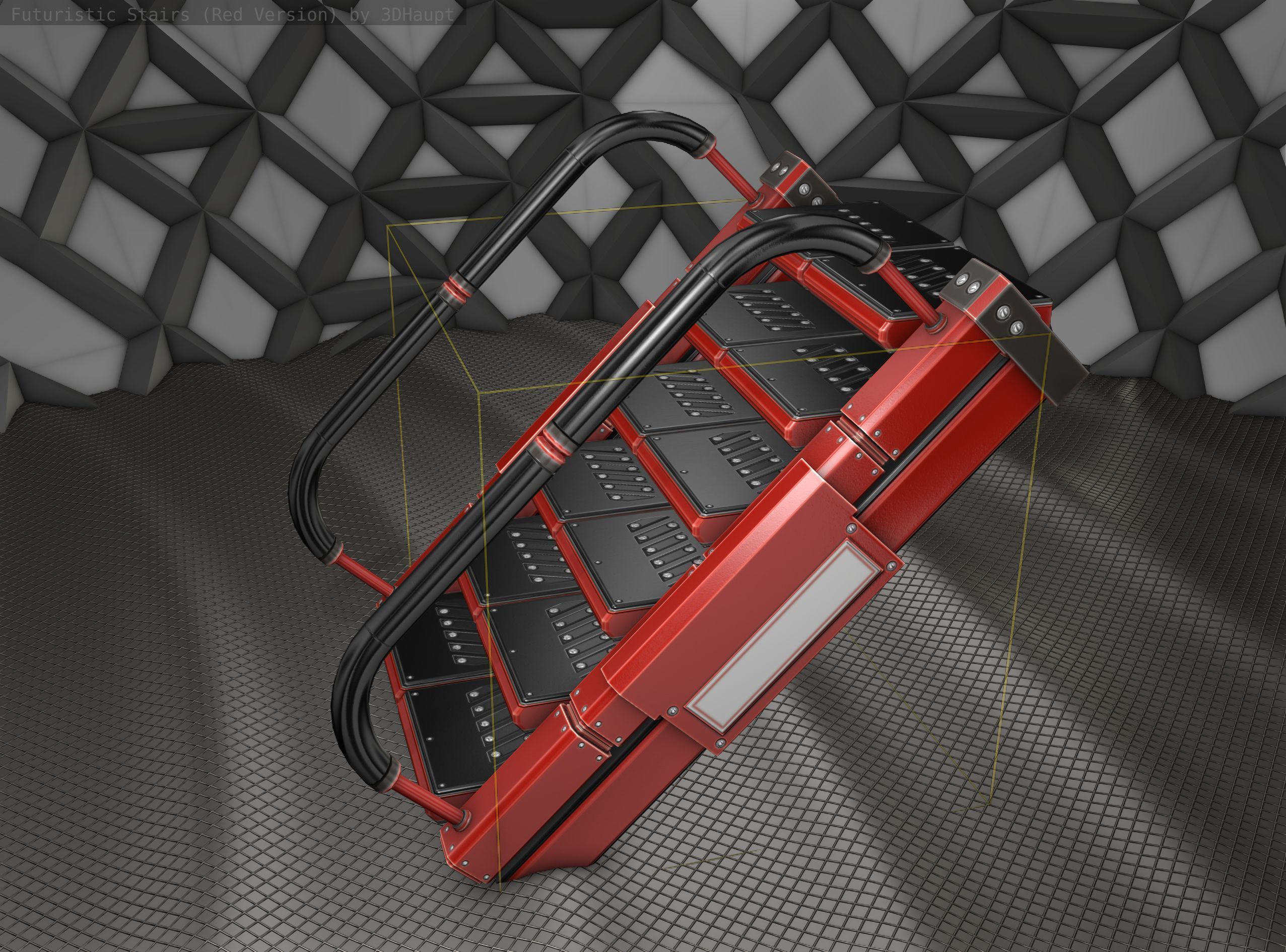 Sci-Fi Stairs - 6 - Red Version Low-poly 3D model_24