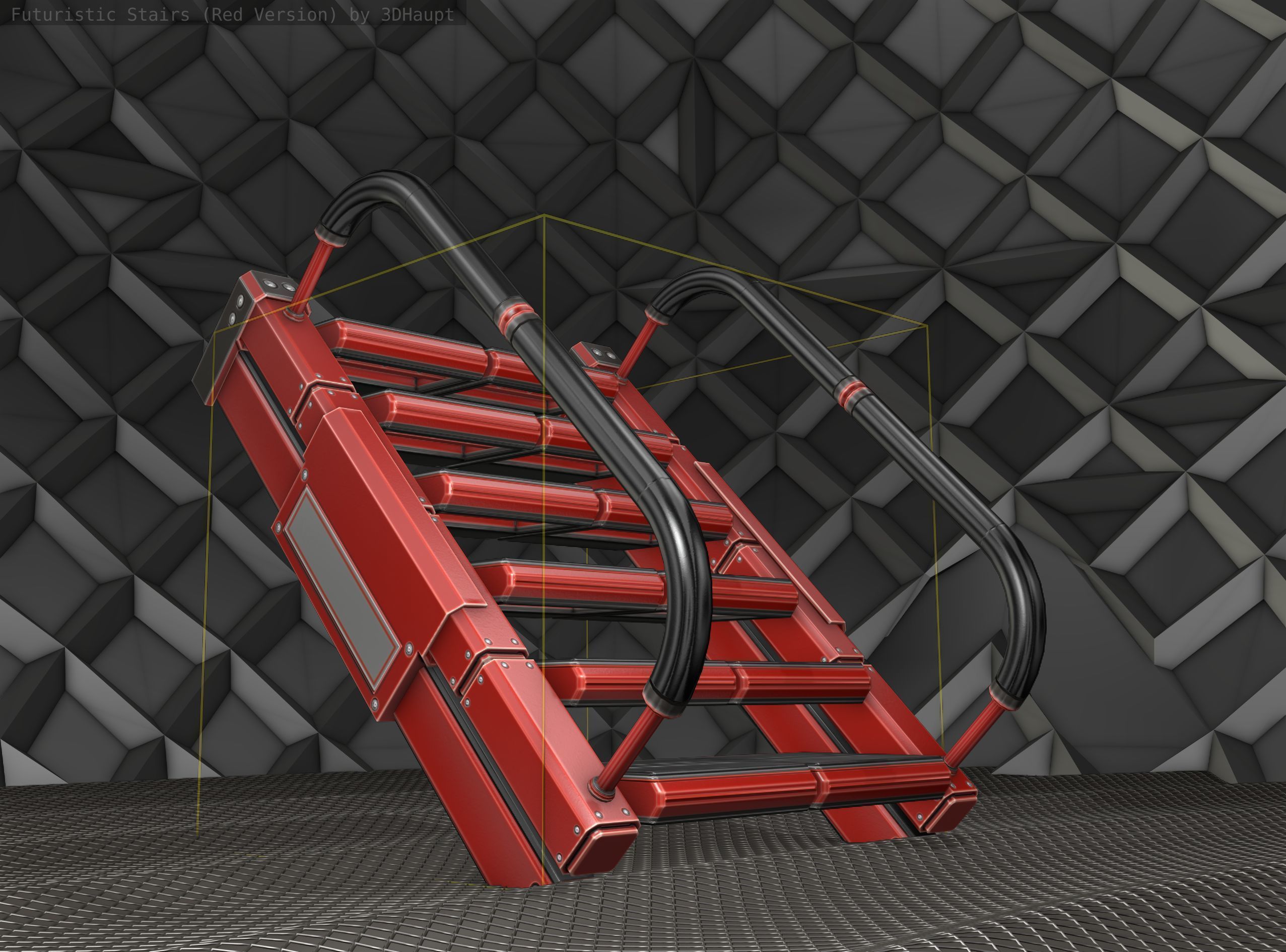 Sci-Fi Stairs - 6 - Red Version Low-poly 3D model_22