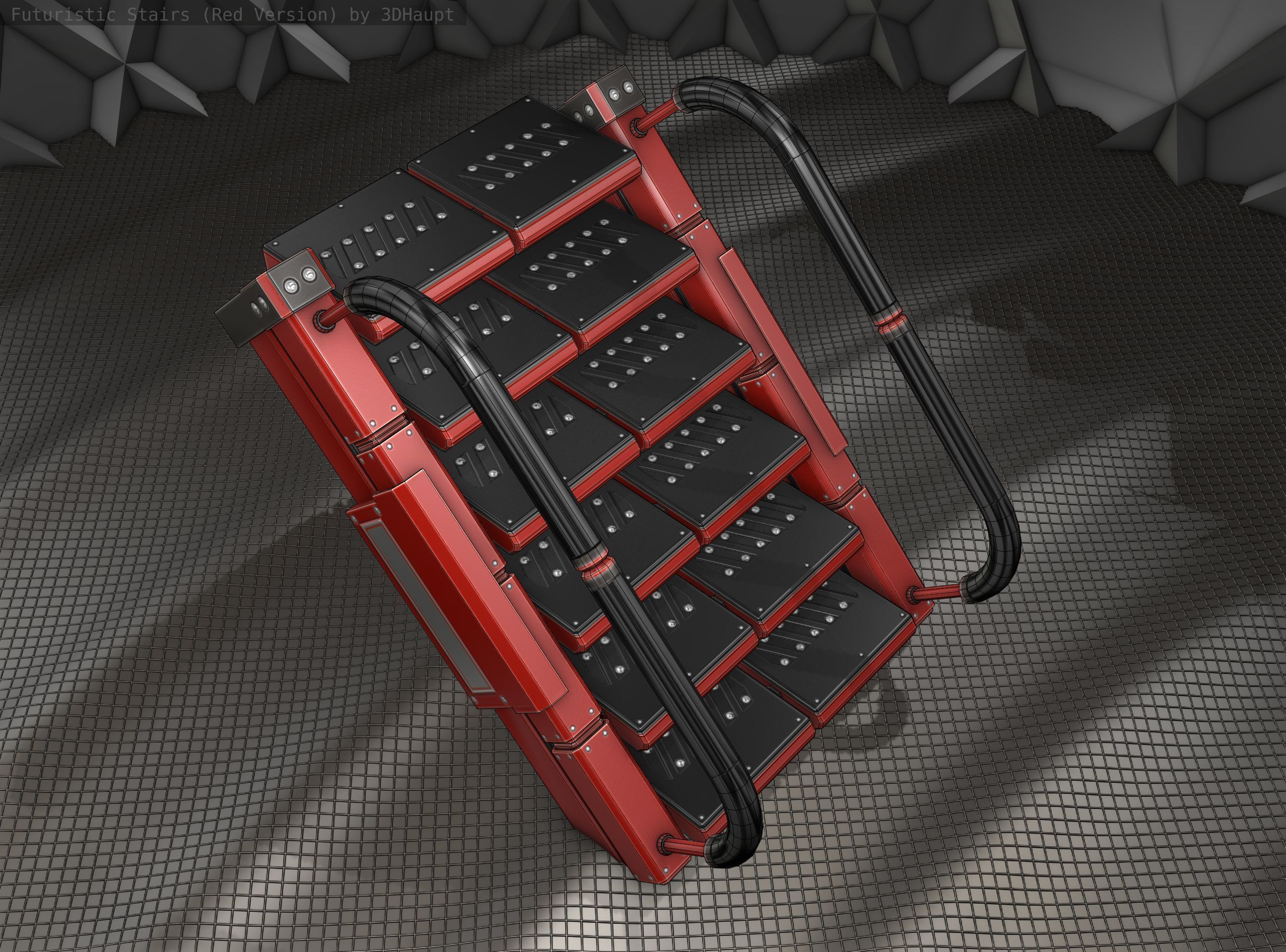Sci-Fi Stairs - 6 - Red Version Low-poly 3D model_19