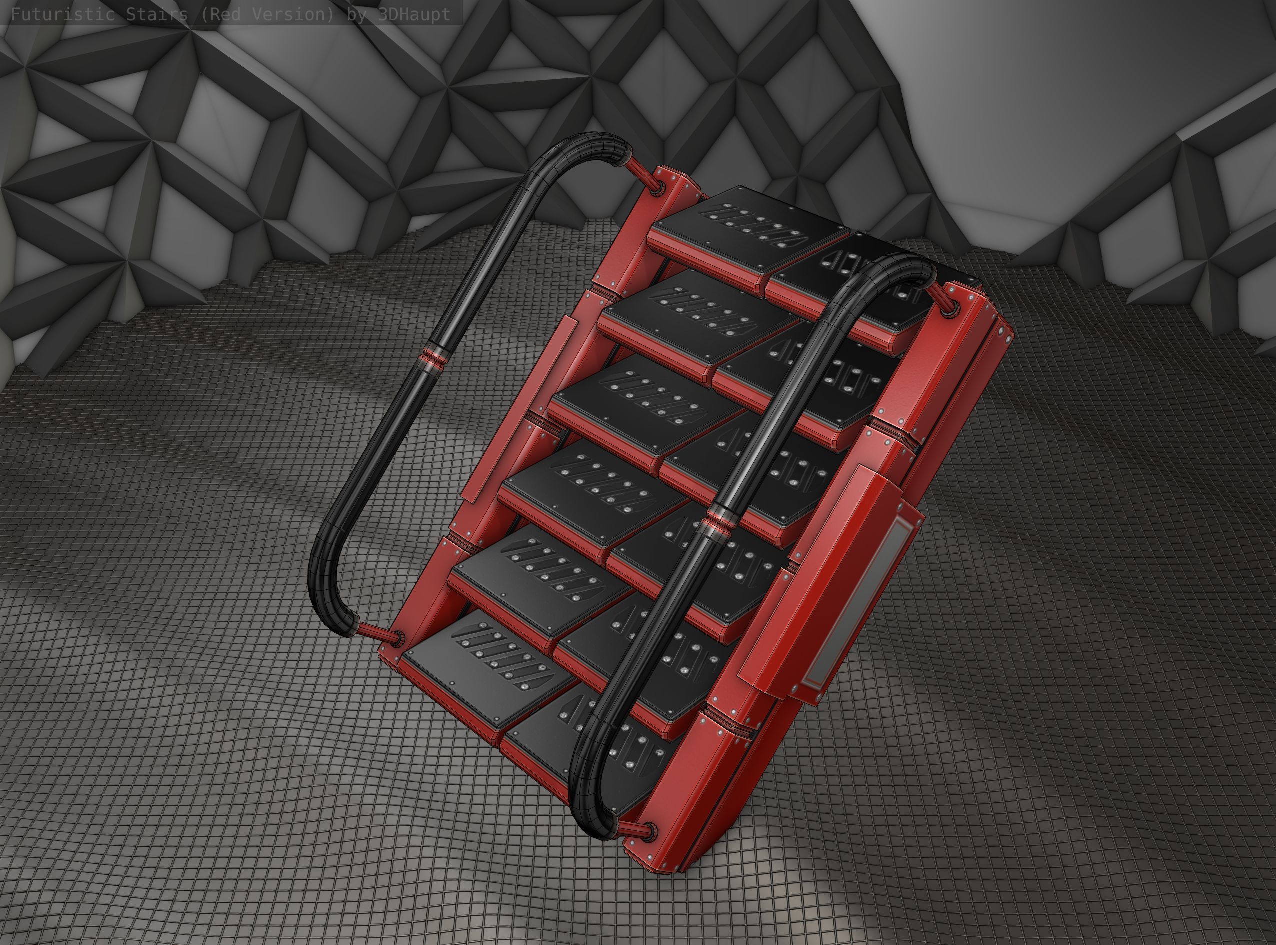 Sci-Fi Stairs - 6 - Red Version Low-poly 3D model_25