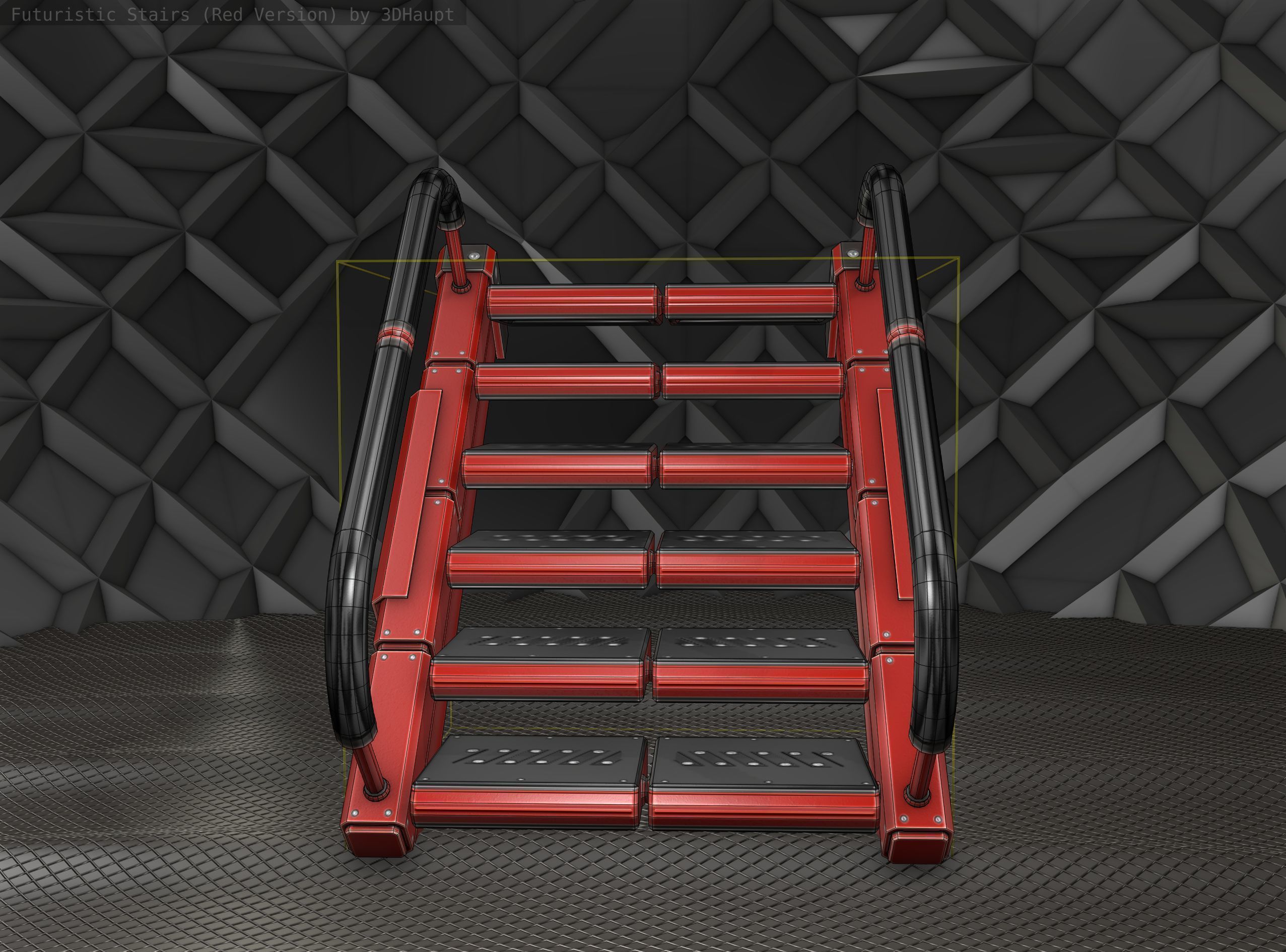 Sci-Fi Stairs - 6 - Red Version Low-poly 3D model_14