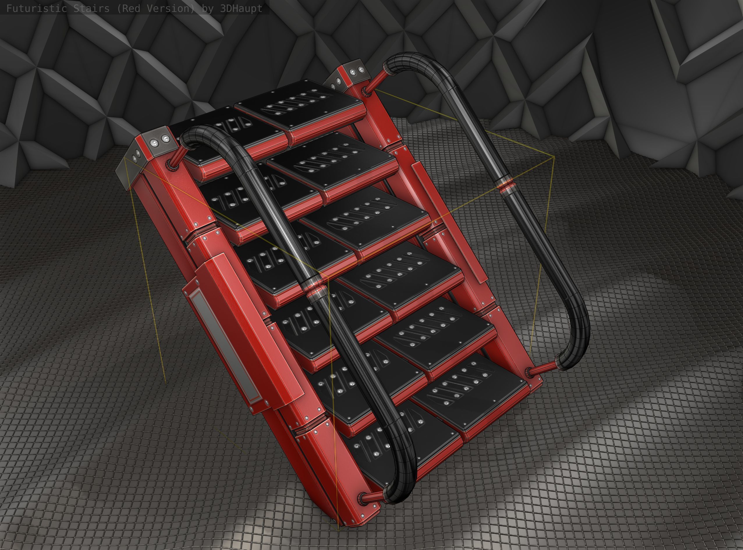 Sci-Fi Stairs - 6 - Red Version Low-poly 3D model_6