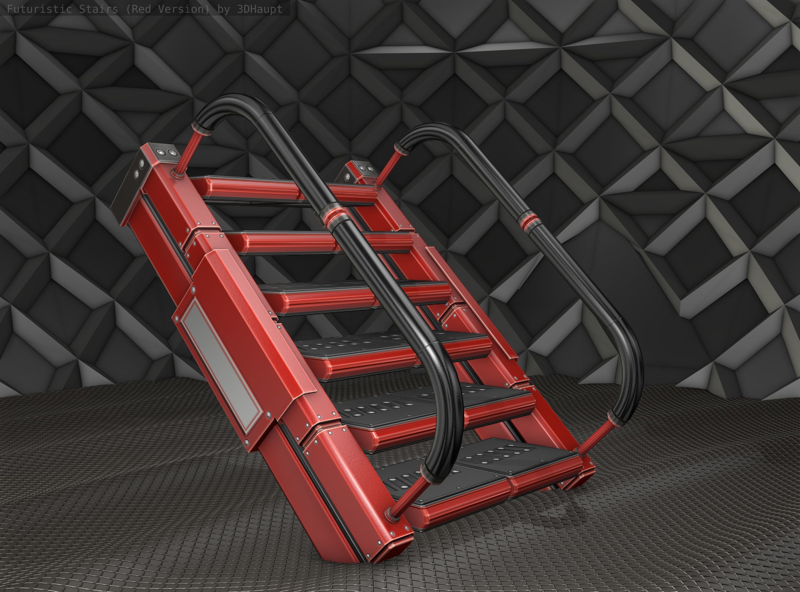 Sci-Fi Stairs - 6 - Red Version Low-poly 3D model_13
