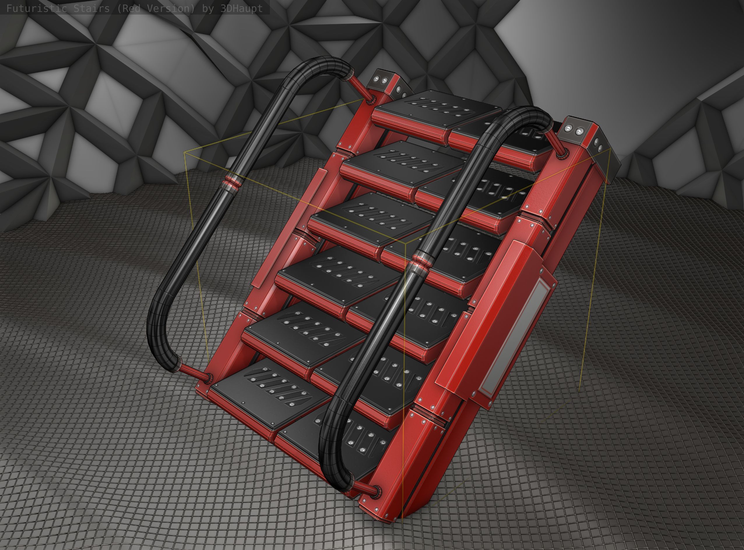 Sci-Fi Stairs - 6 - Red Version Low-poly 3D model_8