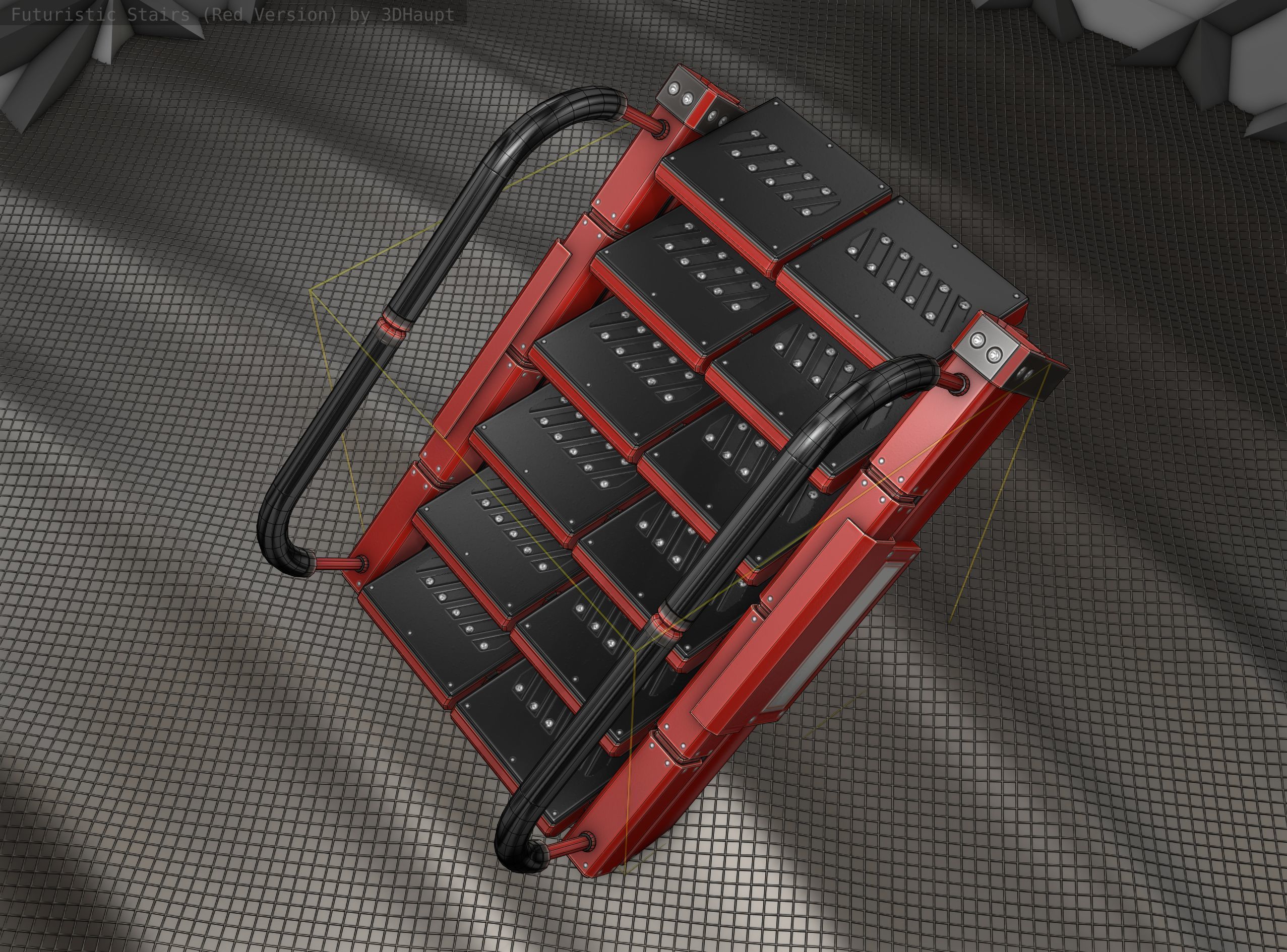 Sci-Fi Stairs - 6 - Red Version Low-poly 3D model_16