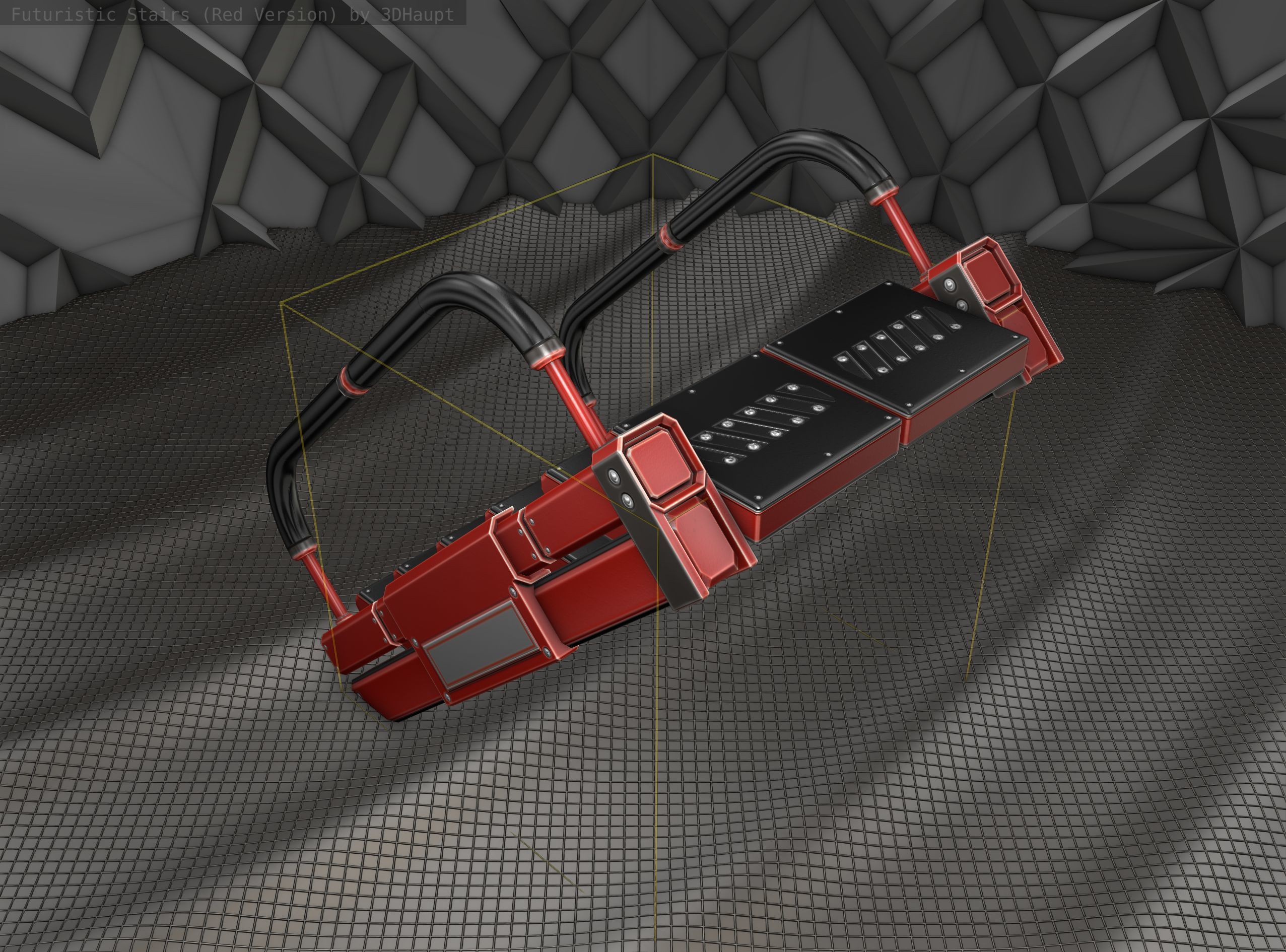 Sci-Fi Stairs - 6 - Red Version Low-poly 3D model_2