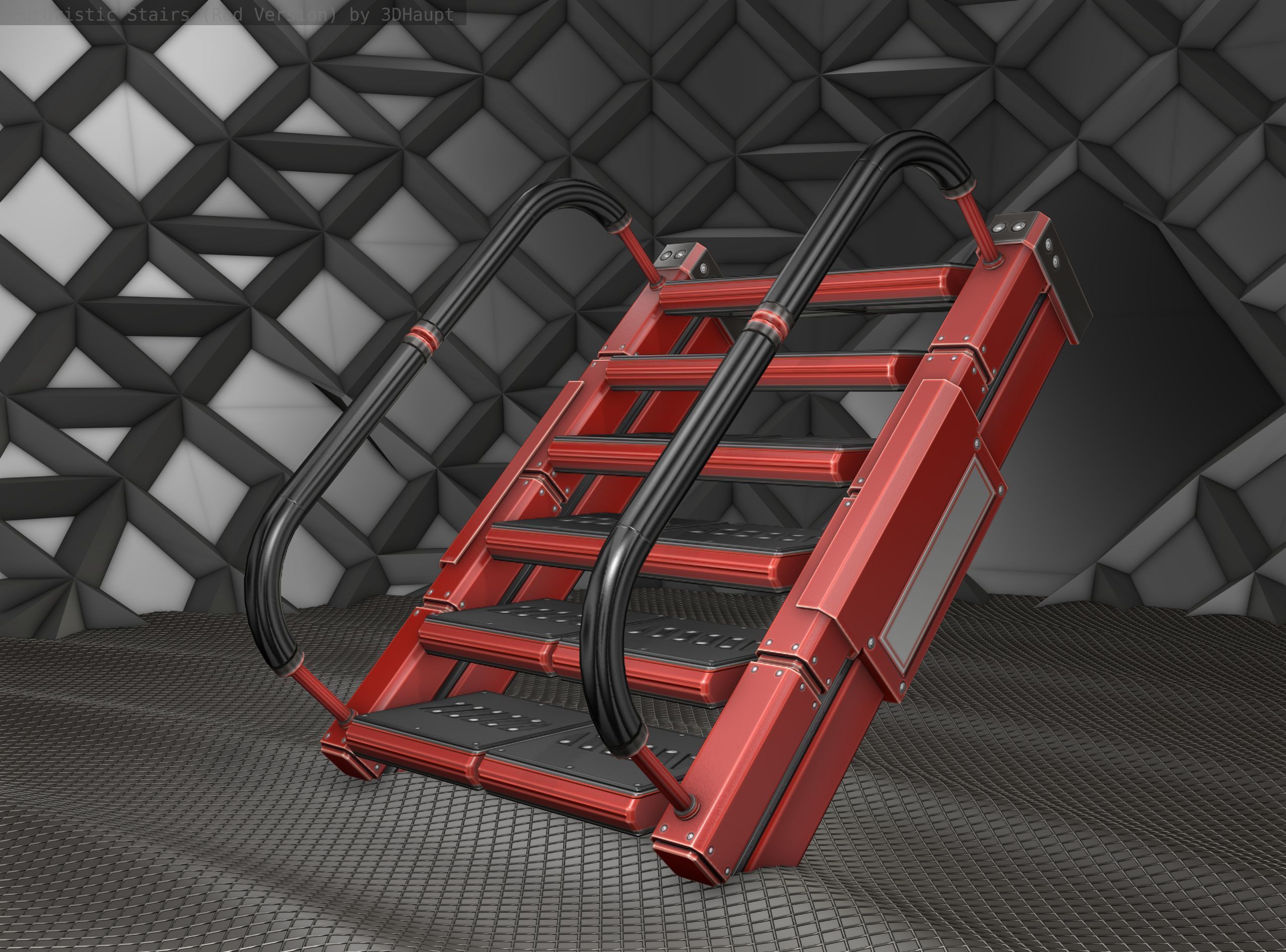 Sci-Fi Stairs - 6 - Red Version Low-poly 3D model_9