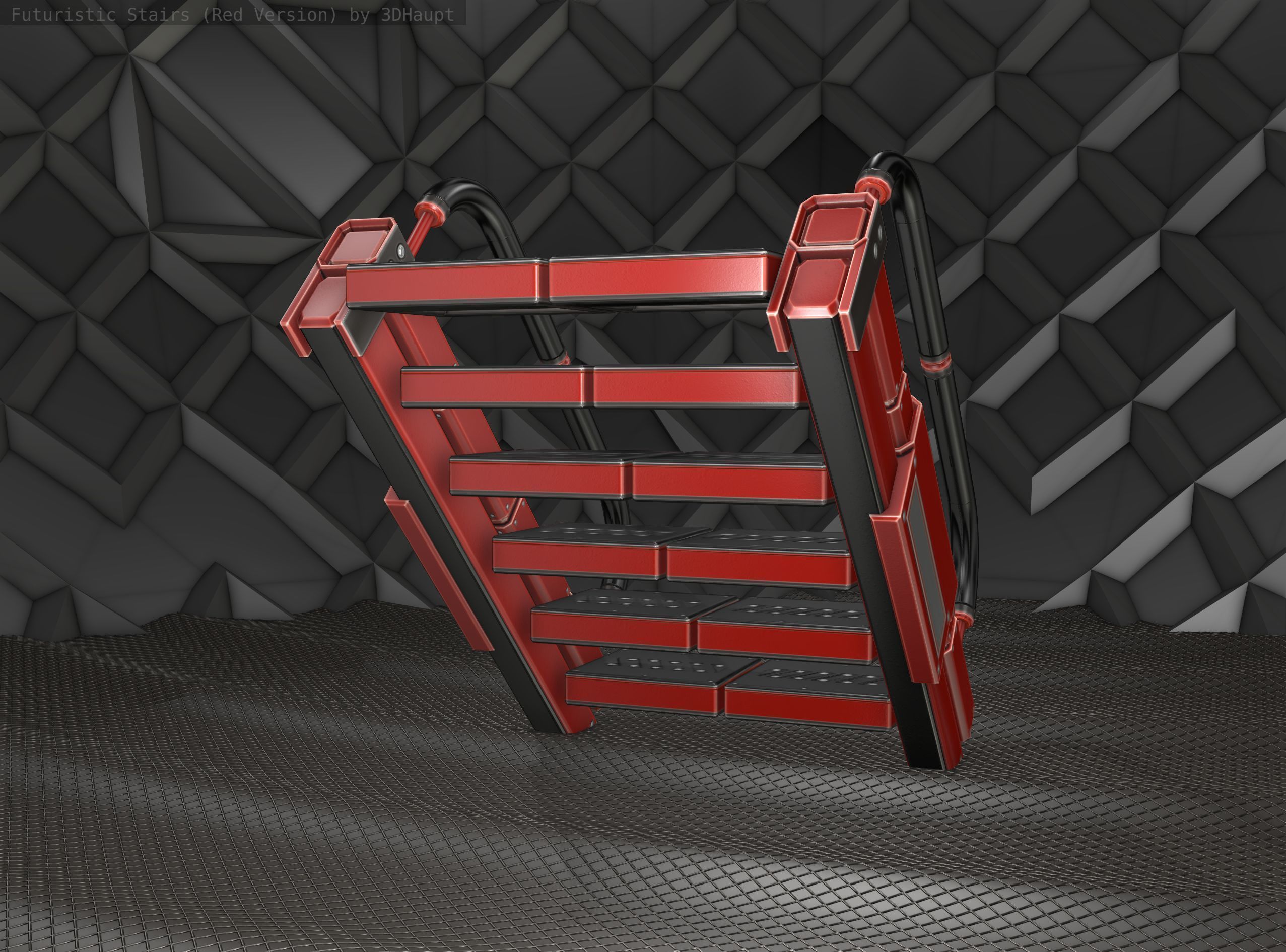 Sci-Fi Stairs - 6 - Red Version Low-poly 3D model_11