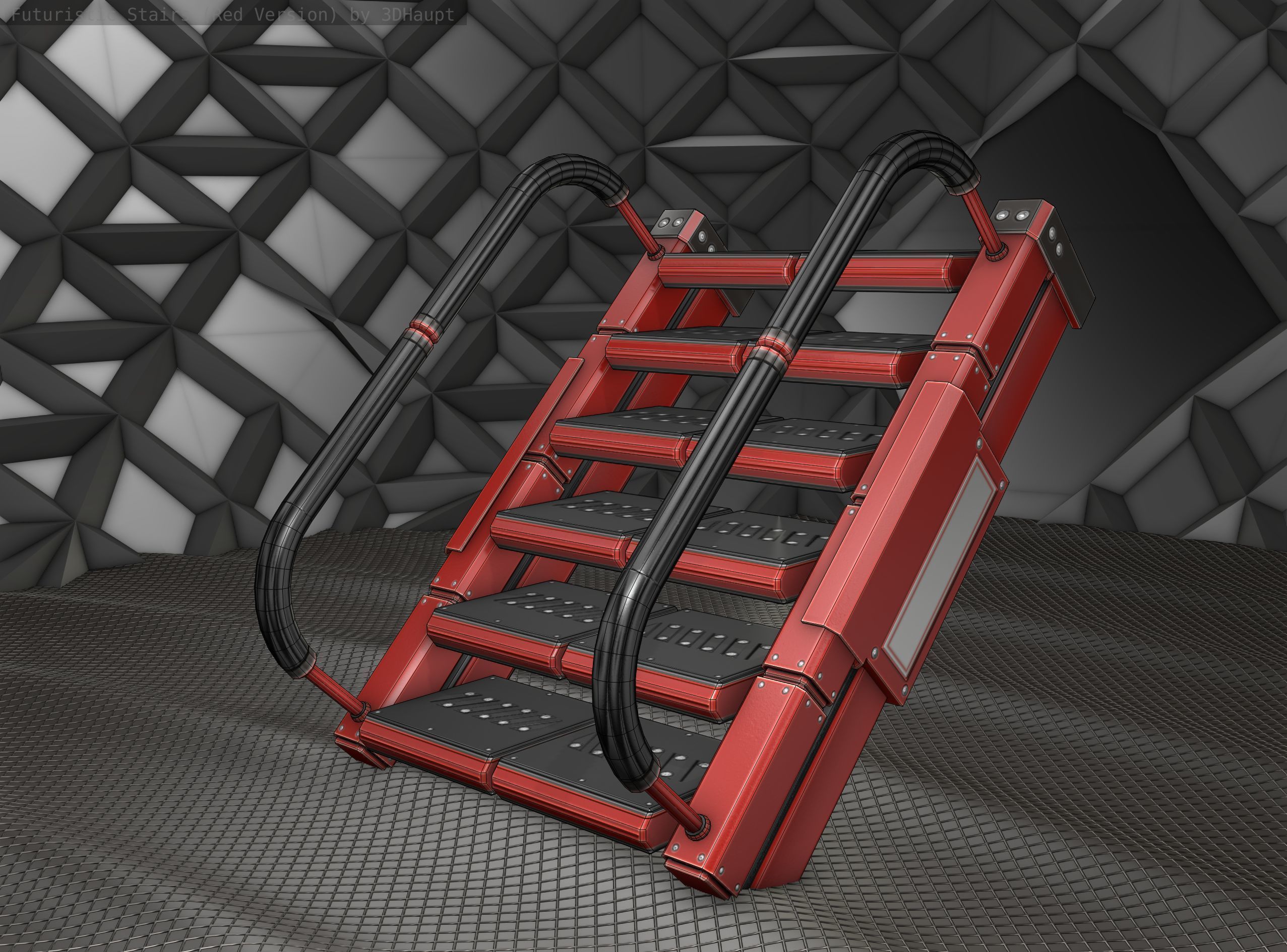 Sci-Fi Stairs - 6 - Red Version Low-poly 3D model_23