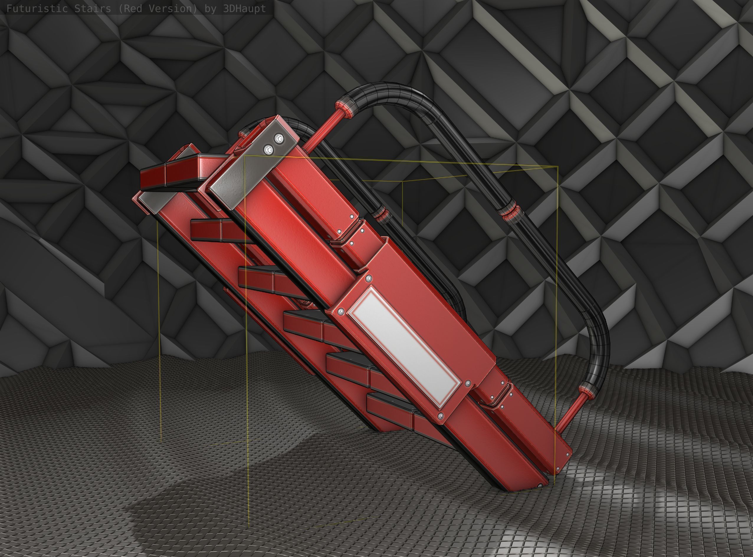 Sci-Fi Stairs - 6 - Red Version Low-poly 3D model_12