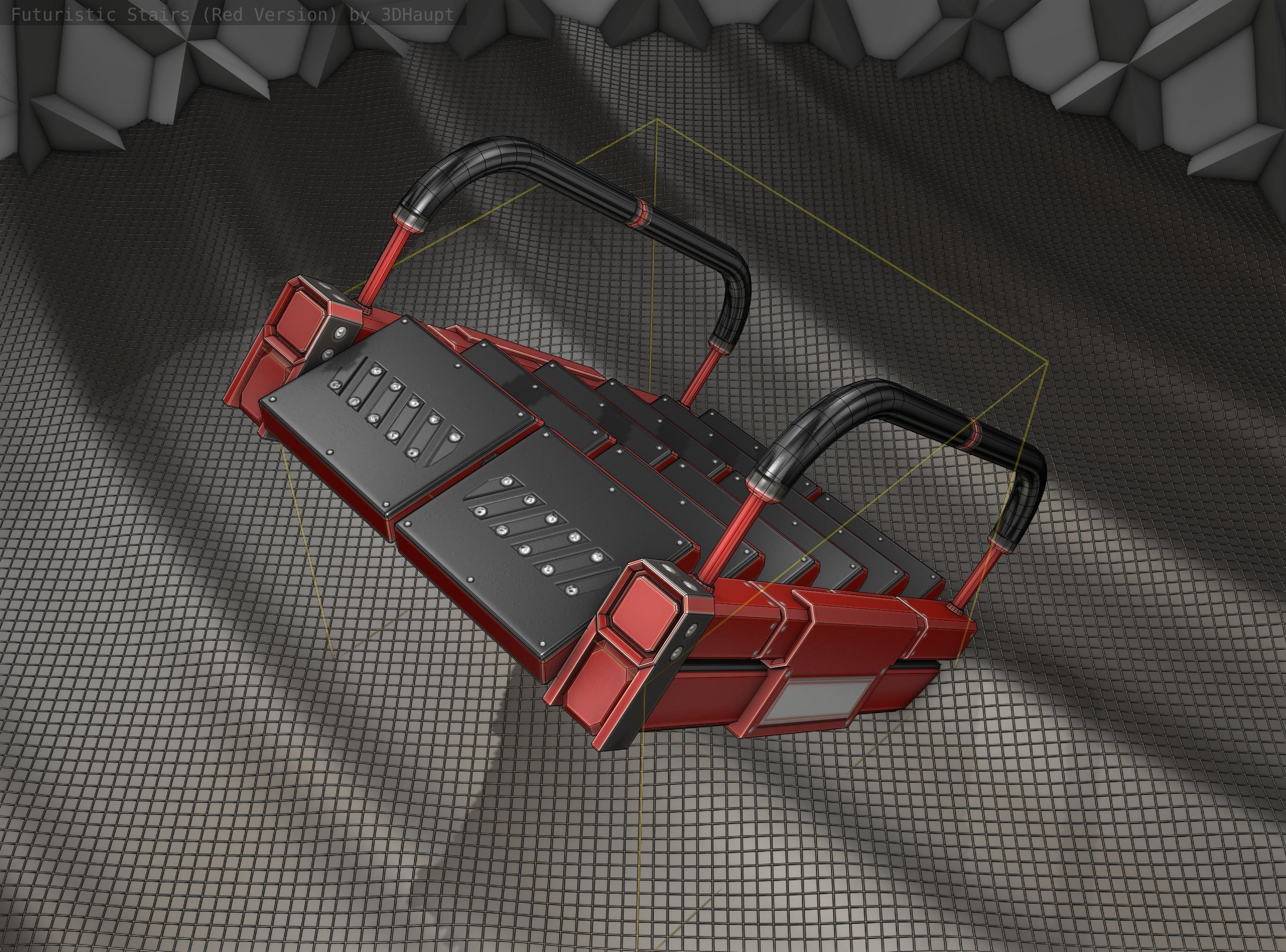 Sci-Fi Stairs - 6 - Red Version Low-poly 3D model_18