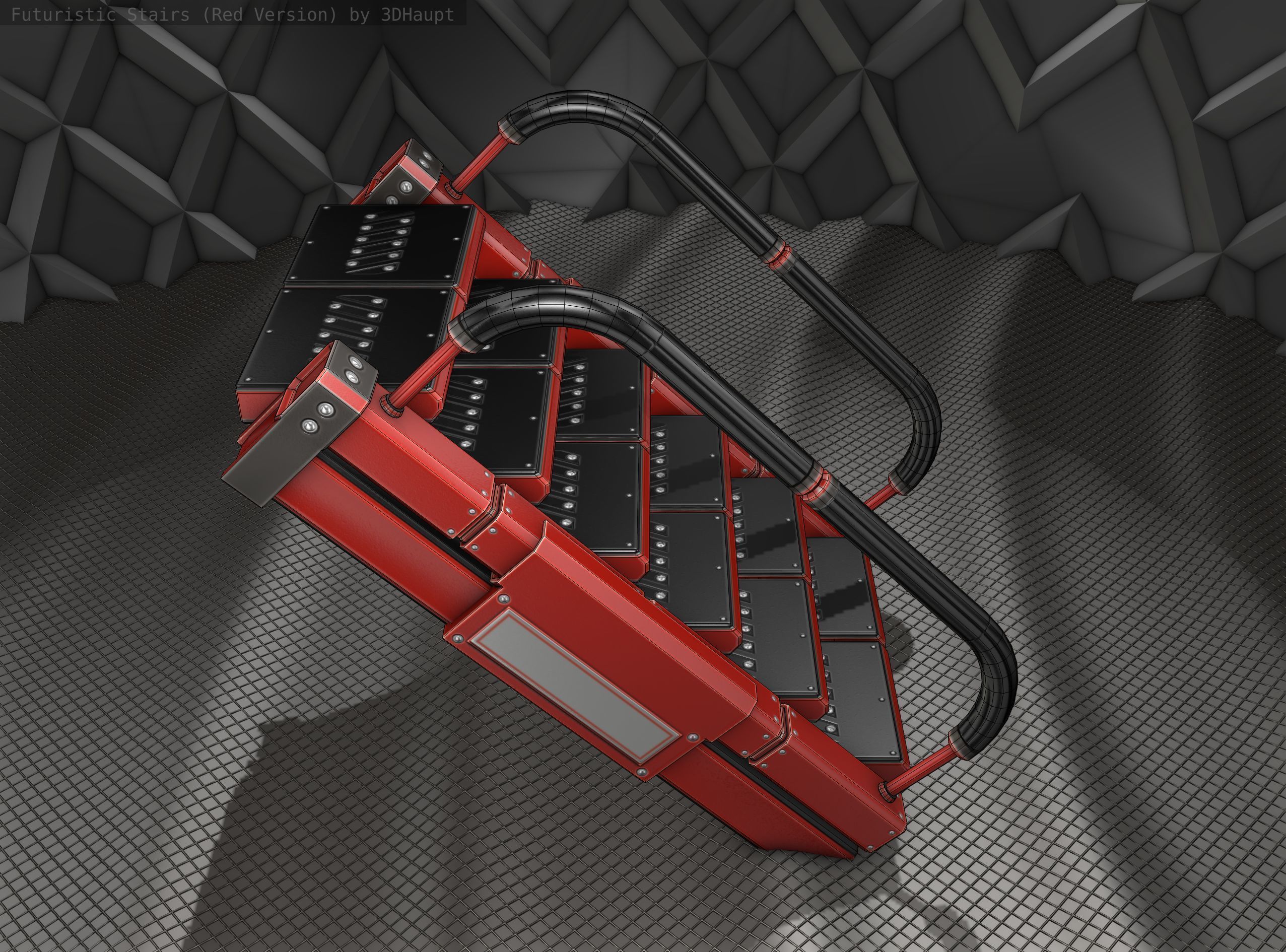 Sci-Fi Stairs - 6 - Red Version Low-poly 3D model_5