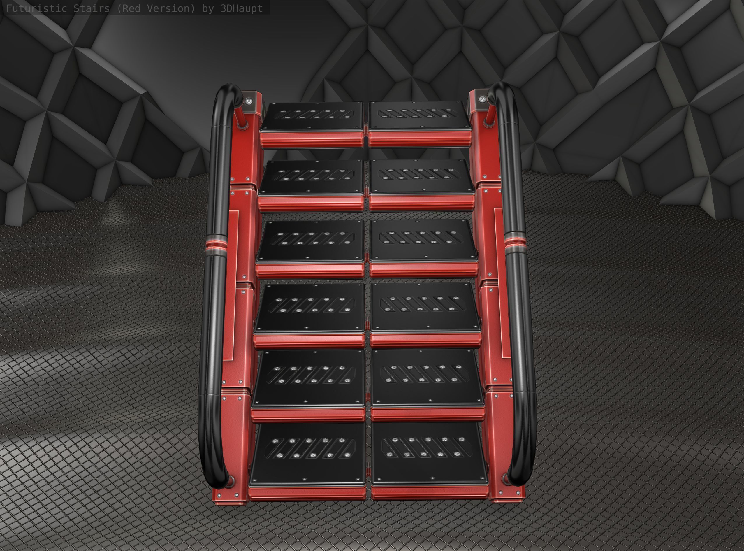 Sci-Fi Stairs - 6 - Red Version Low-poly 3D model_7